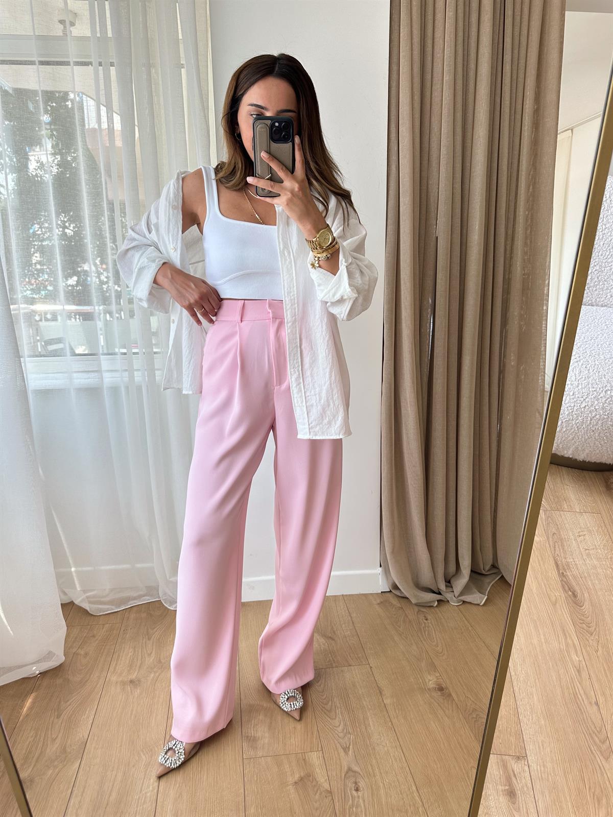 TOZ PEMBE PREMIUM  KREP KUMAŞ PALAZZO PANTOLON