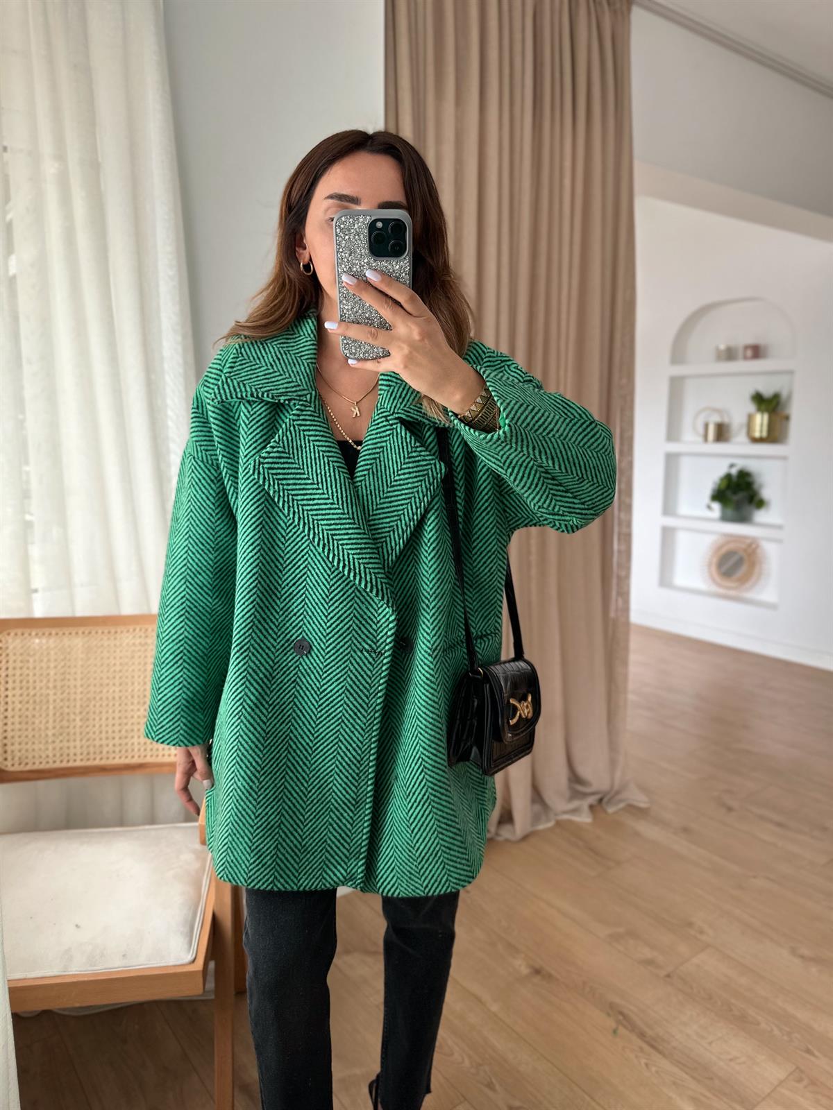 YEŞİL SŞYAH KAZAYAĞI ASTARLI OVERSIZE KABAN