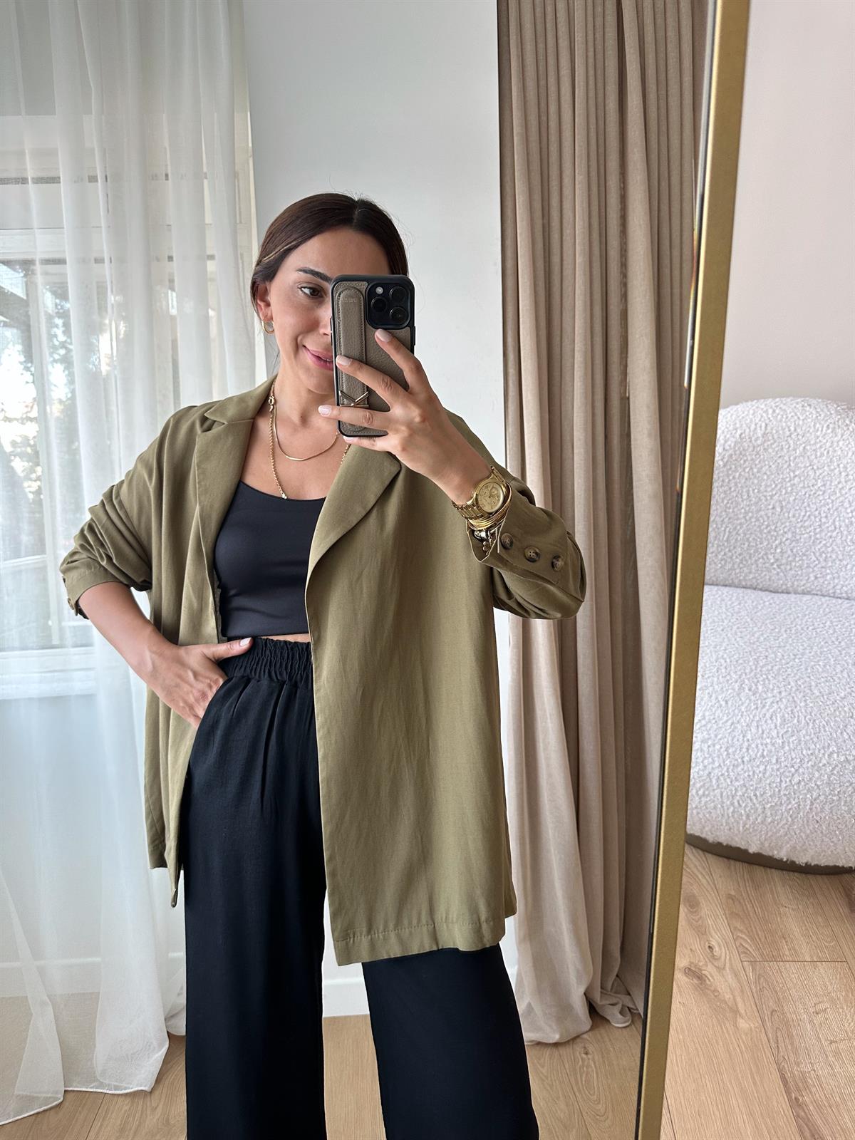 ZR HAKİ OVERSIZE KETEN CEKET