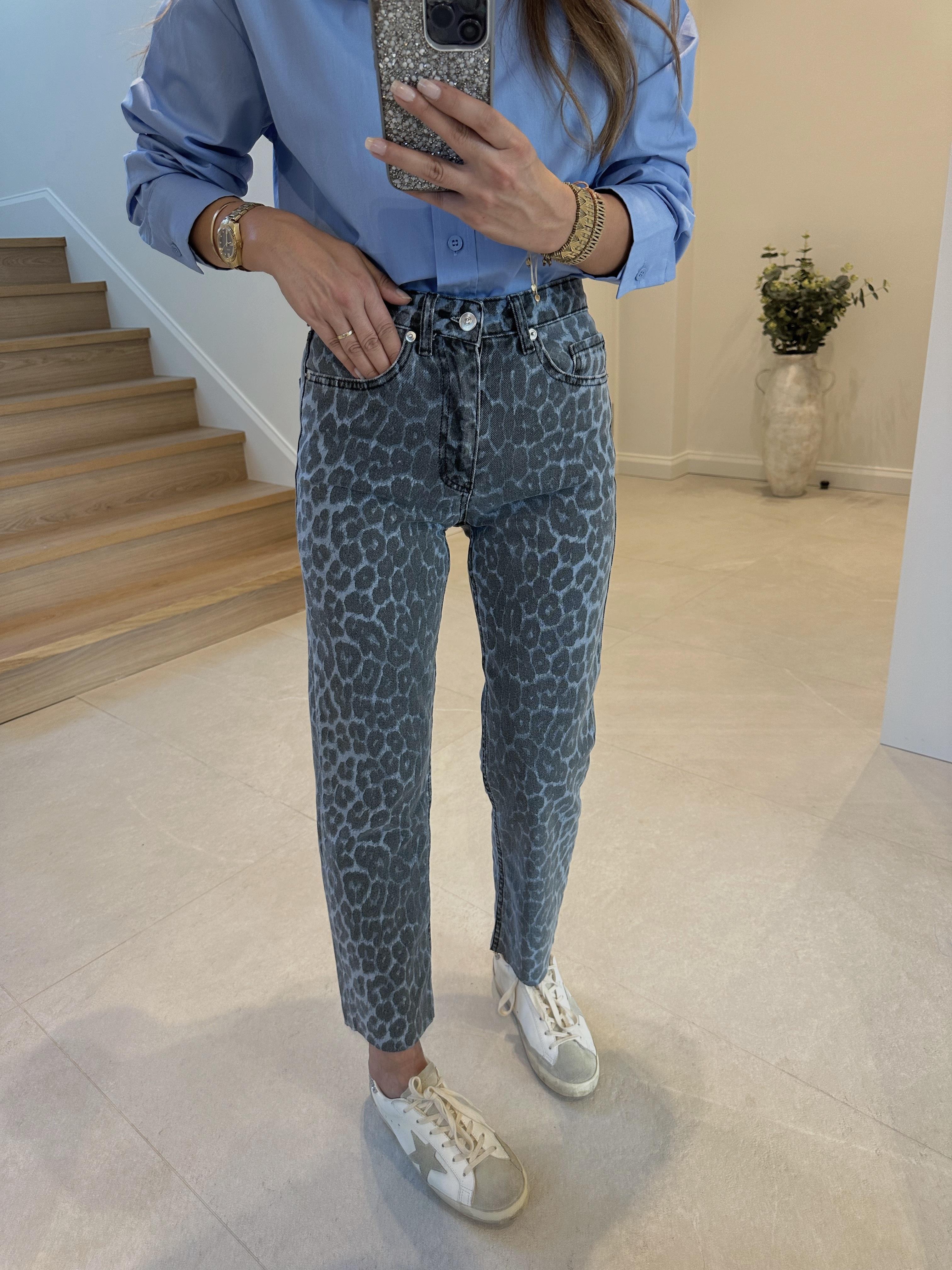 Zr Muadil Mavi Leopar Boyfit Jean