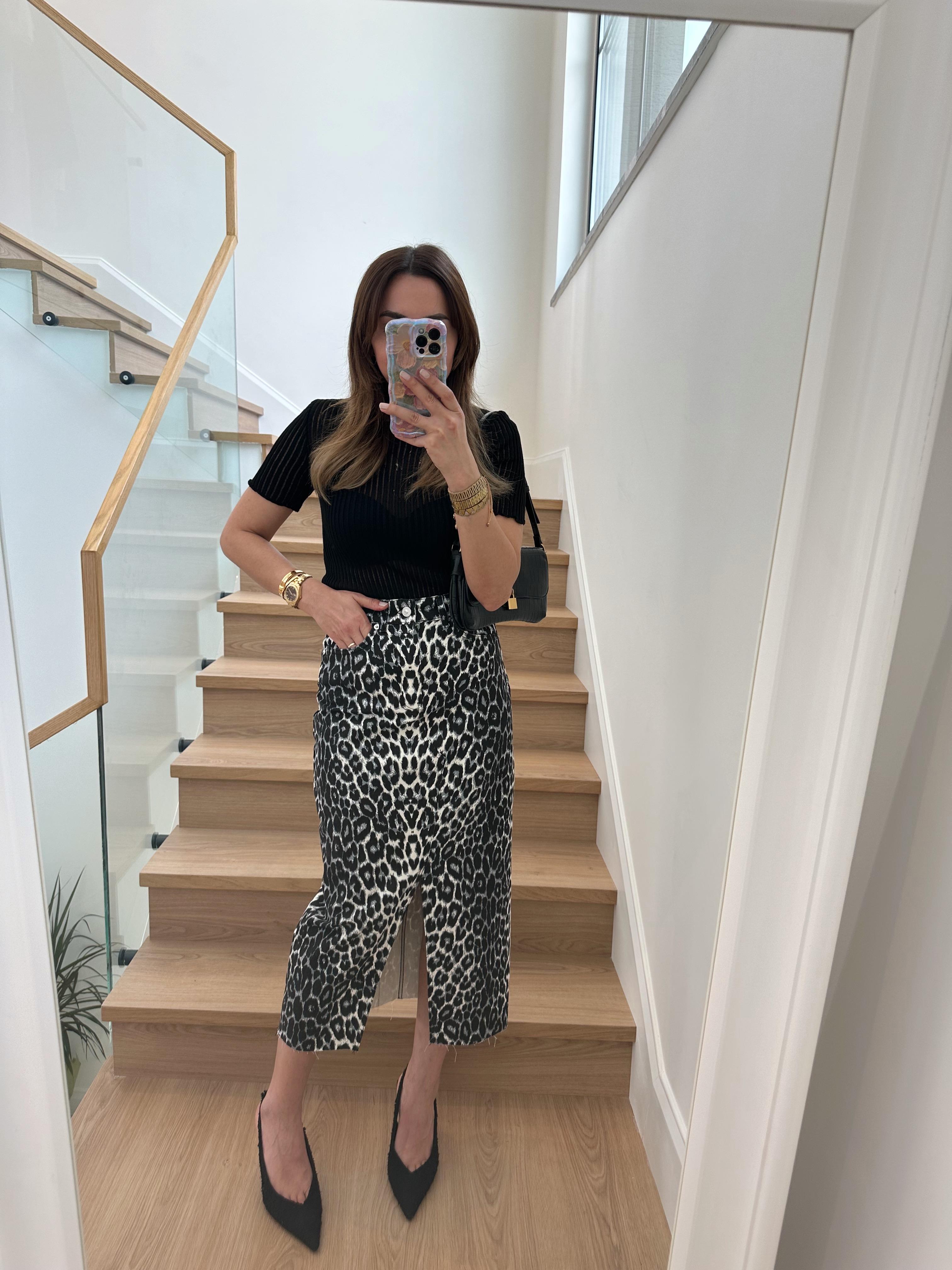 ZR SİYAH LEOPAR DESENLİ YIRTMAÇLI ETEK
