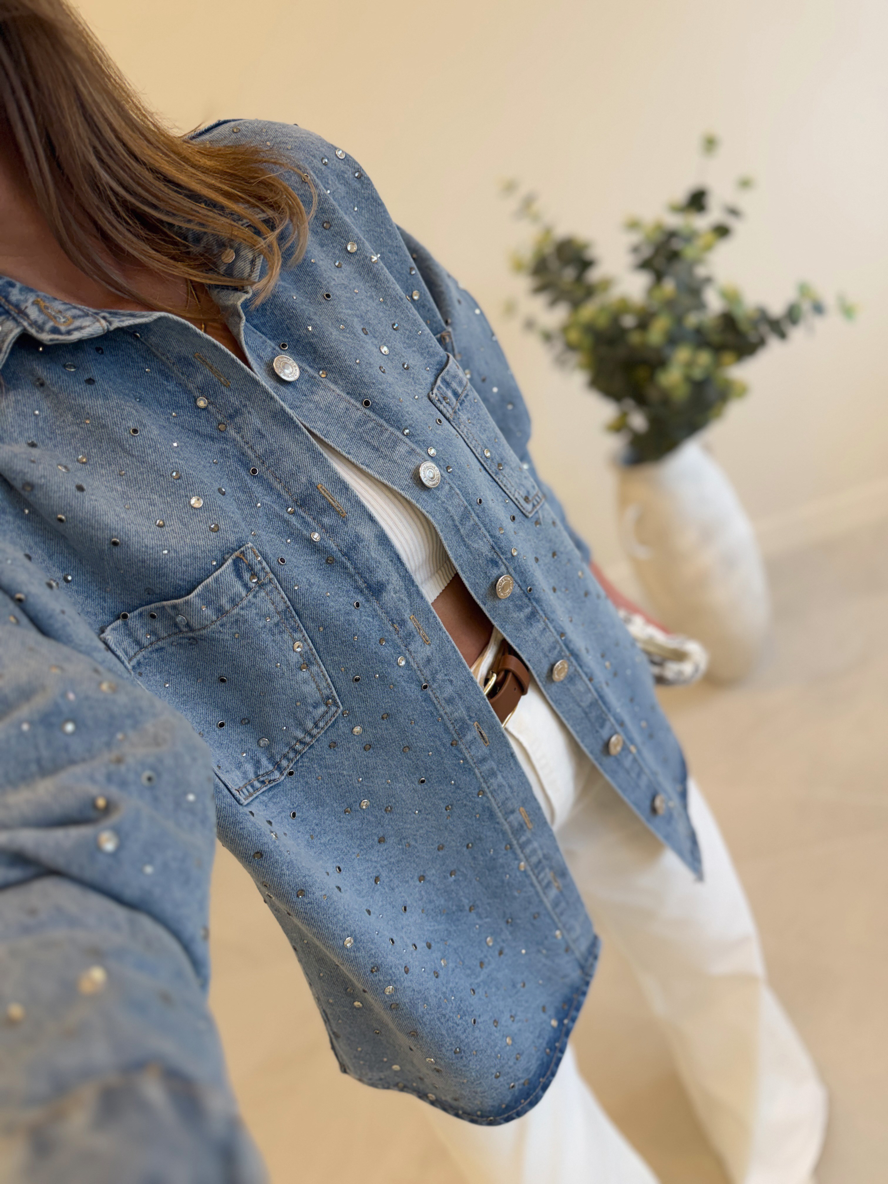 046 Zra Model Taşlı Jean Gömlek