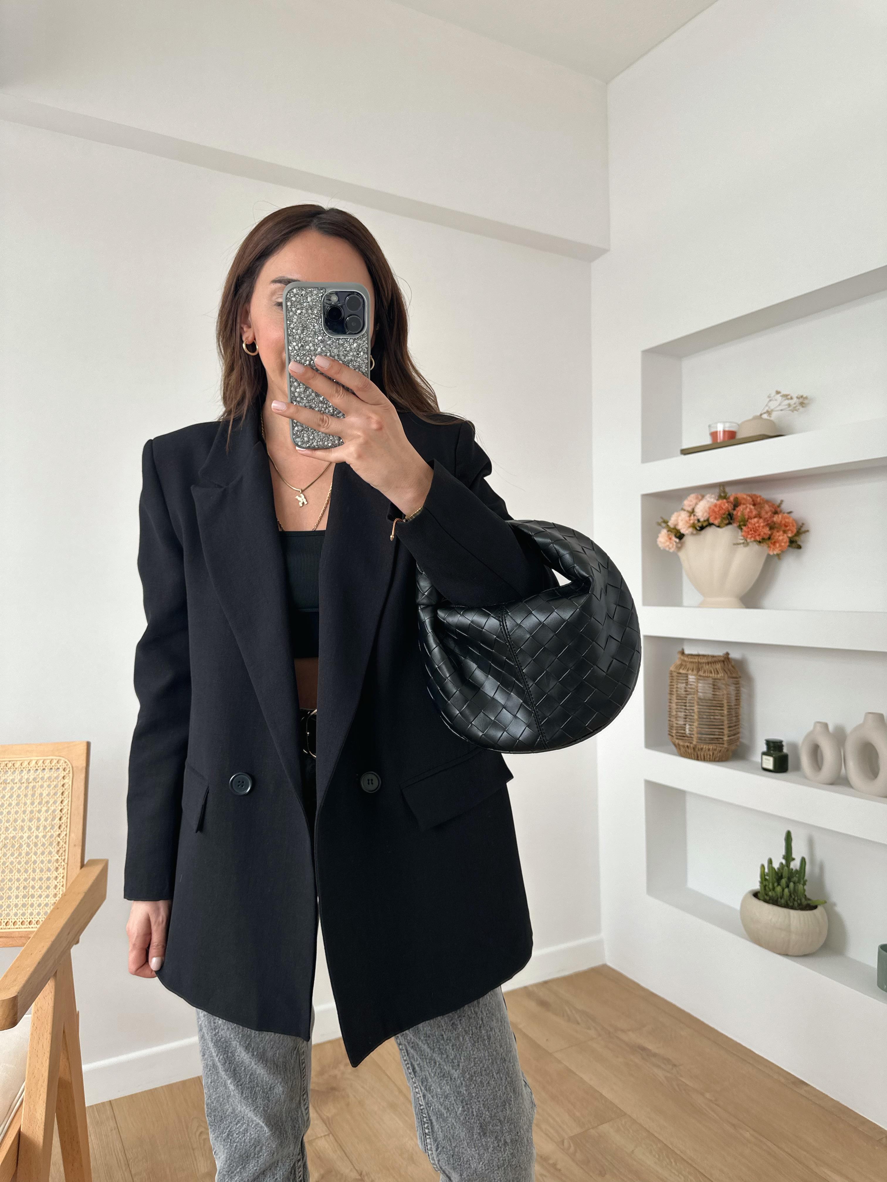 %100 HAM KETEN OVERSIZE ASTARLI SİYAH CEKET