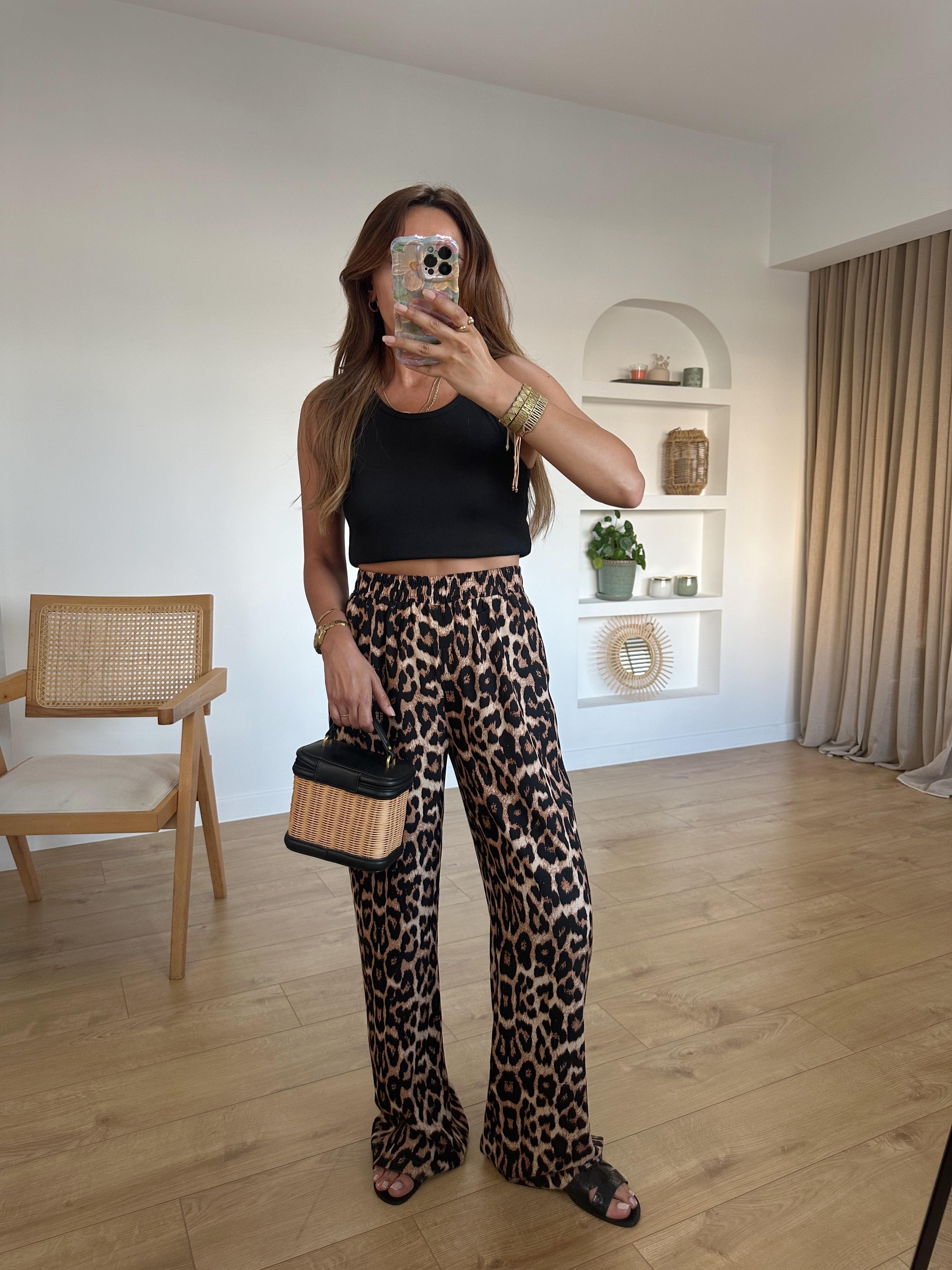 %100 PAMUK BELİ LASTİKLİ LEOPAR PANTOLON