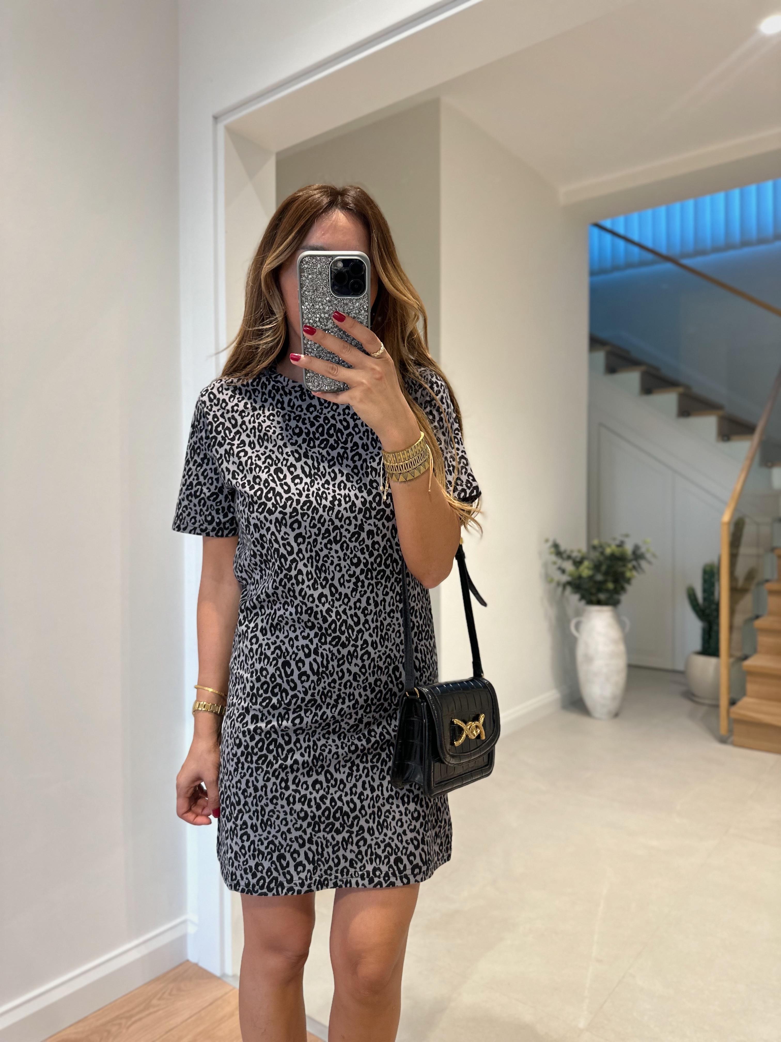 %100 Pamuk Leopar Mini Elbise