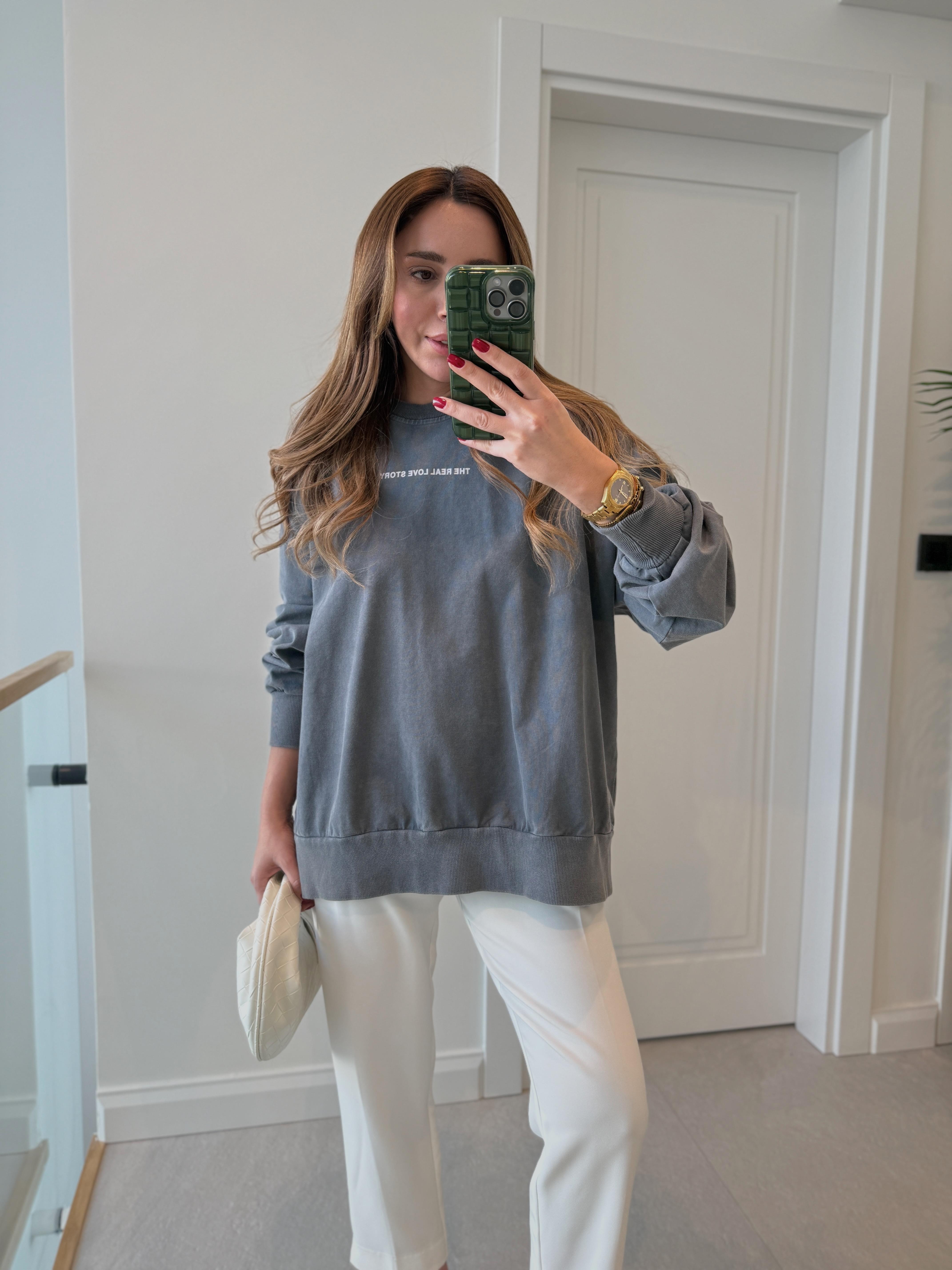 1001 Arkası Taş Detaylı Füme Sweatshirt