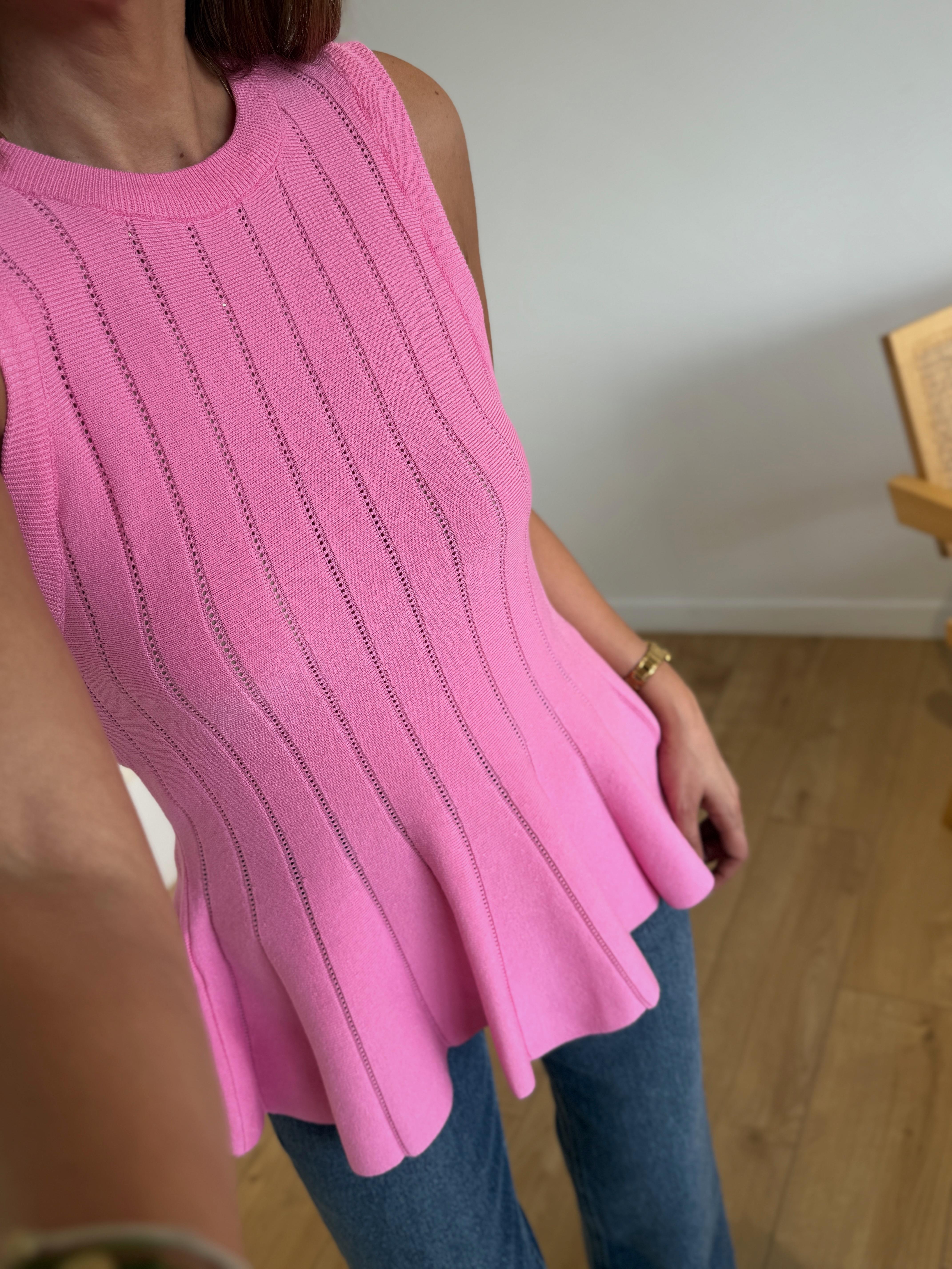 1001 Belden Oturtmalı Volanlı Şeker Pembe Bluz