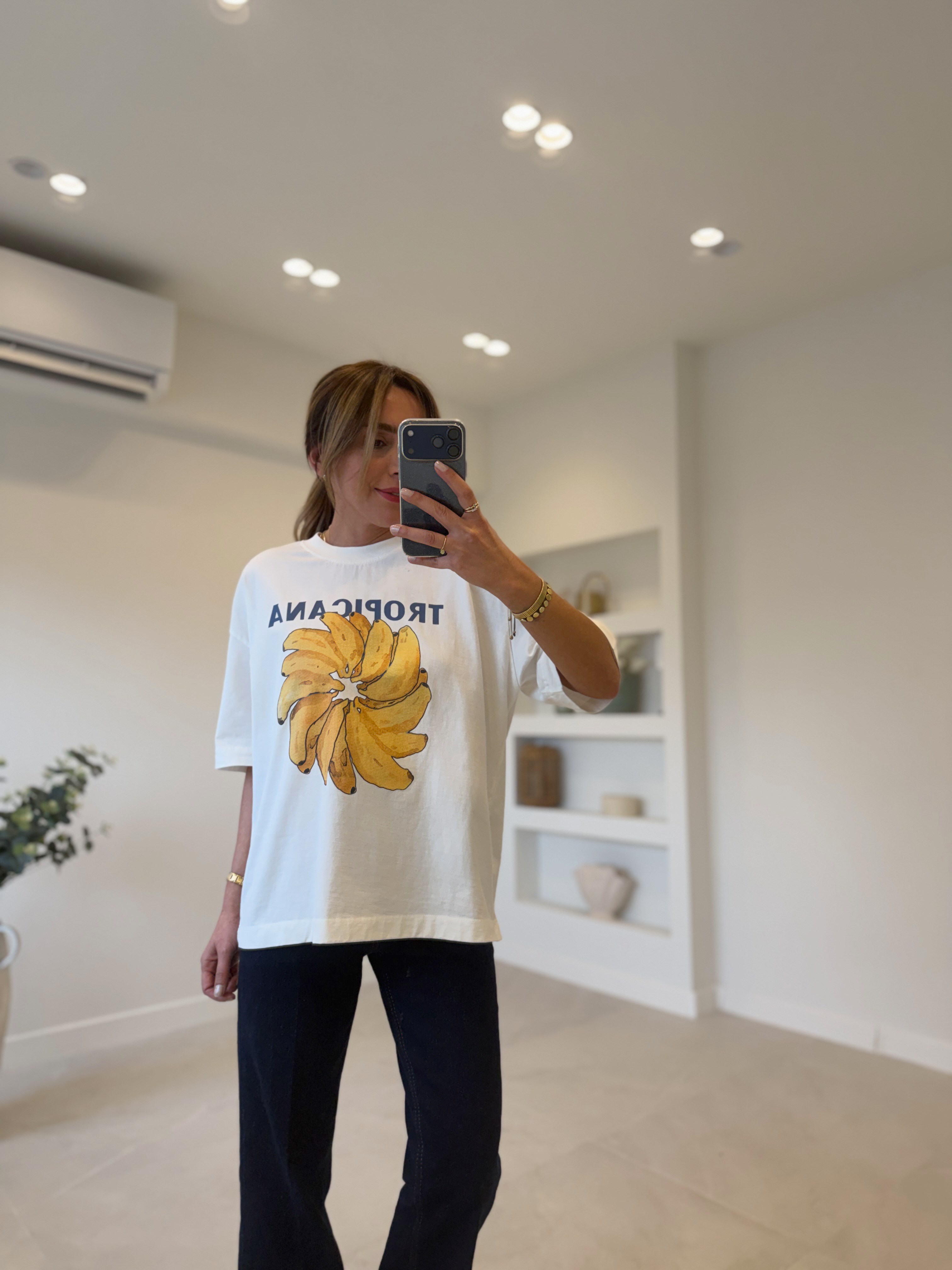 1005  Tropicana Baskılı Ekru Tişört 
