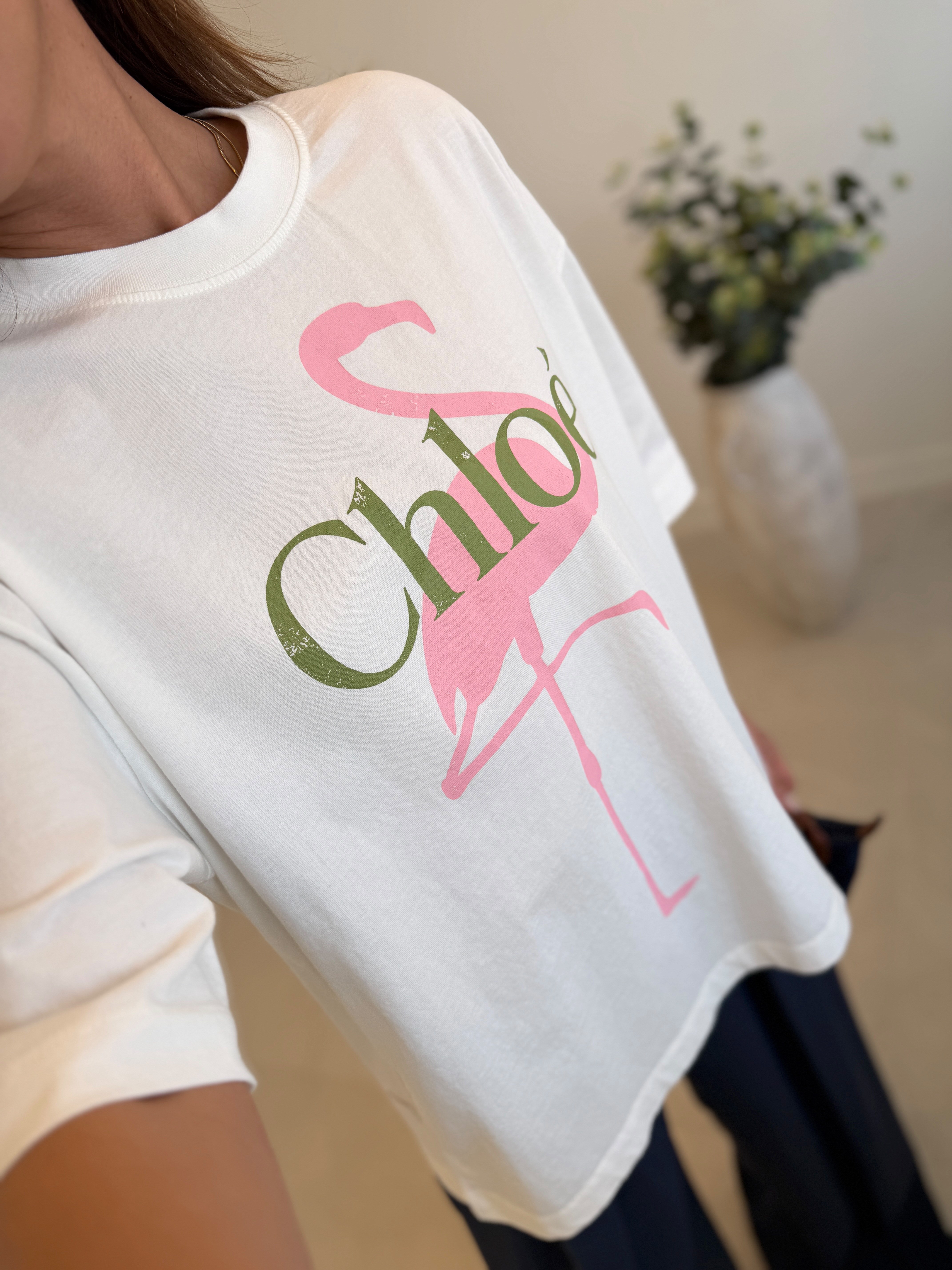 1016 Chloe Baskılı Ekru Tişört 