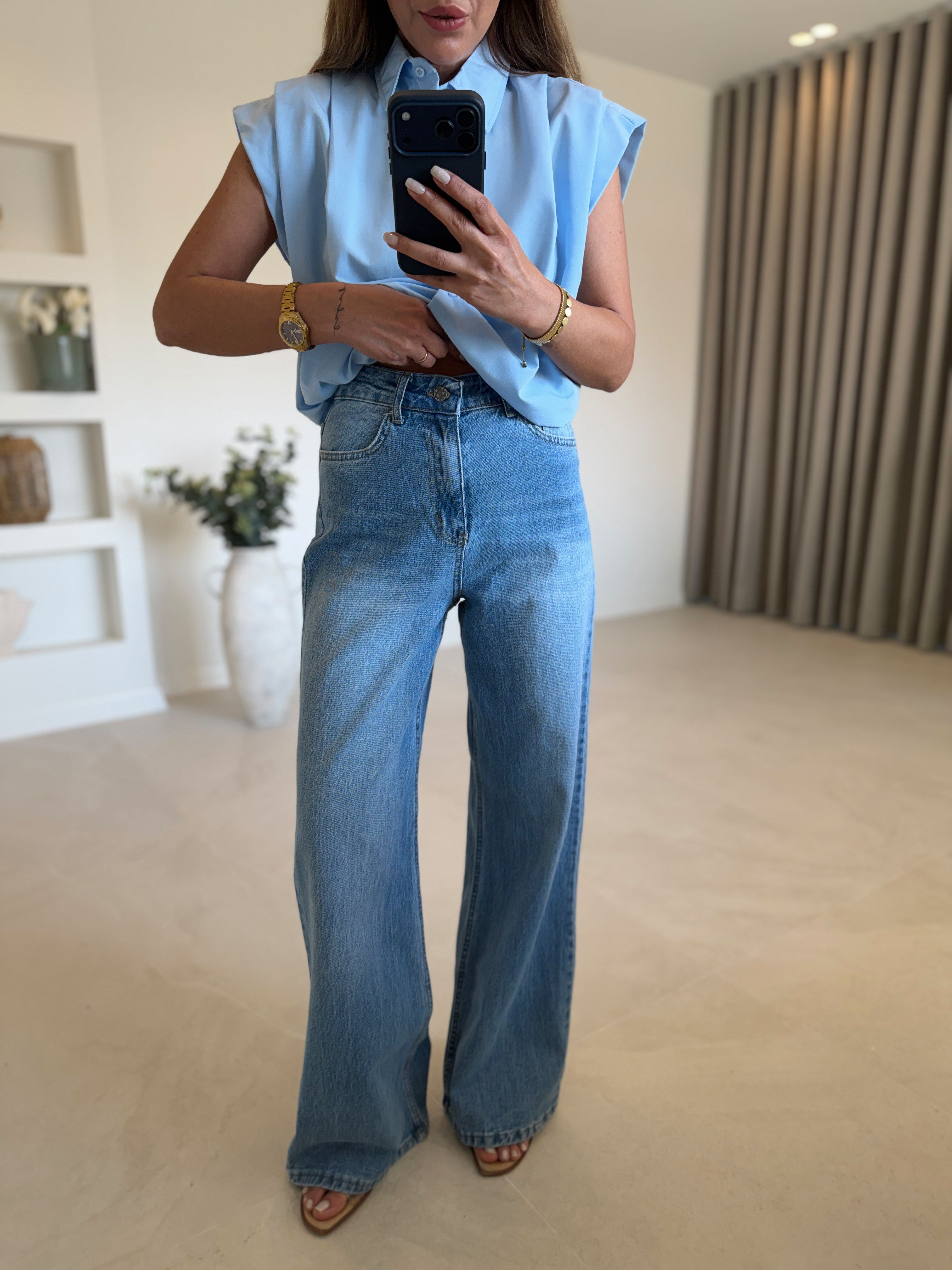 1023 Kemerli Açık Mavi Jean