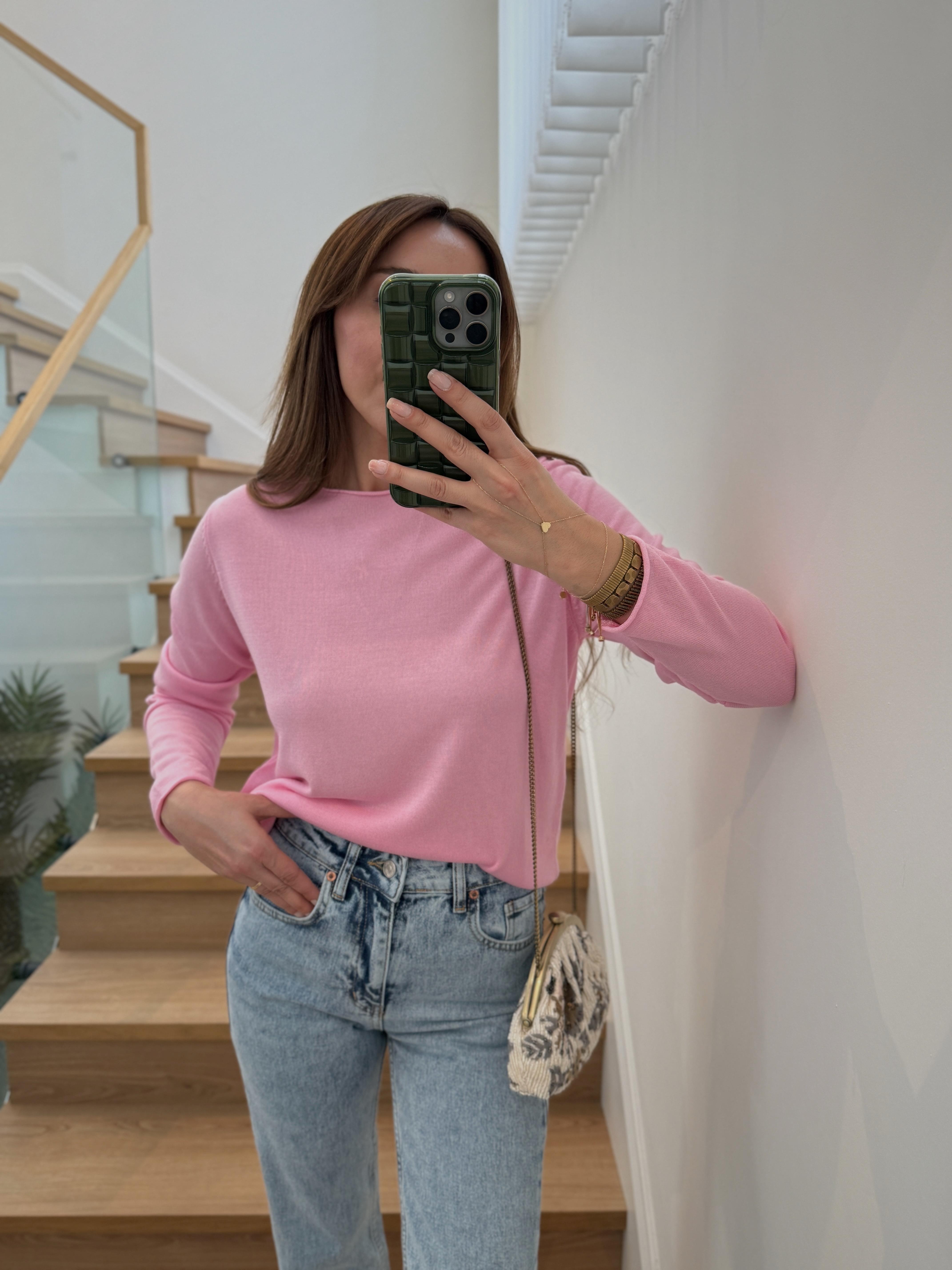 1061 Düz Açık Yaka Pembe Kazak