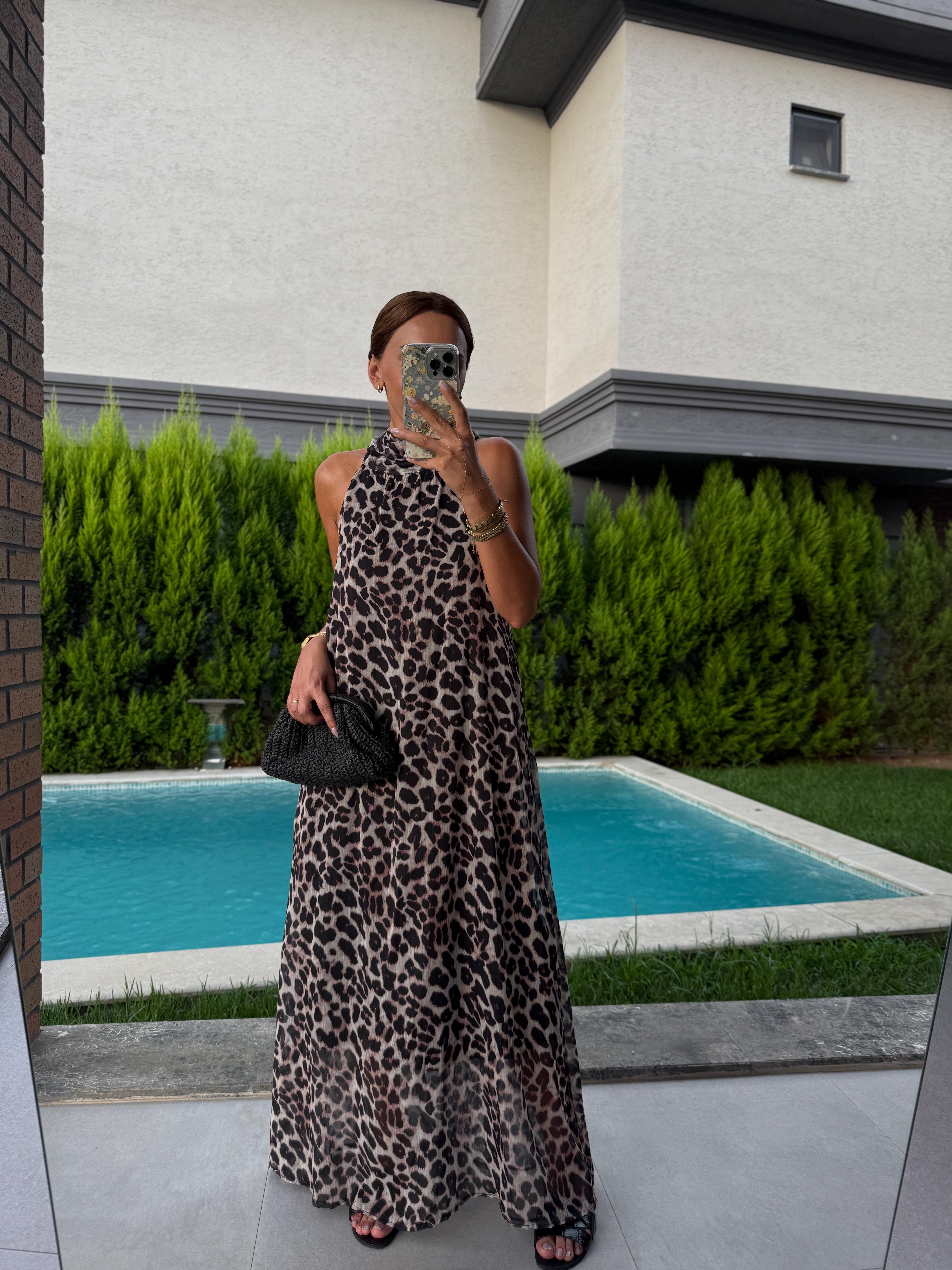 1091 Leopar Desen Elbise 