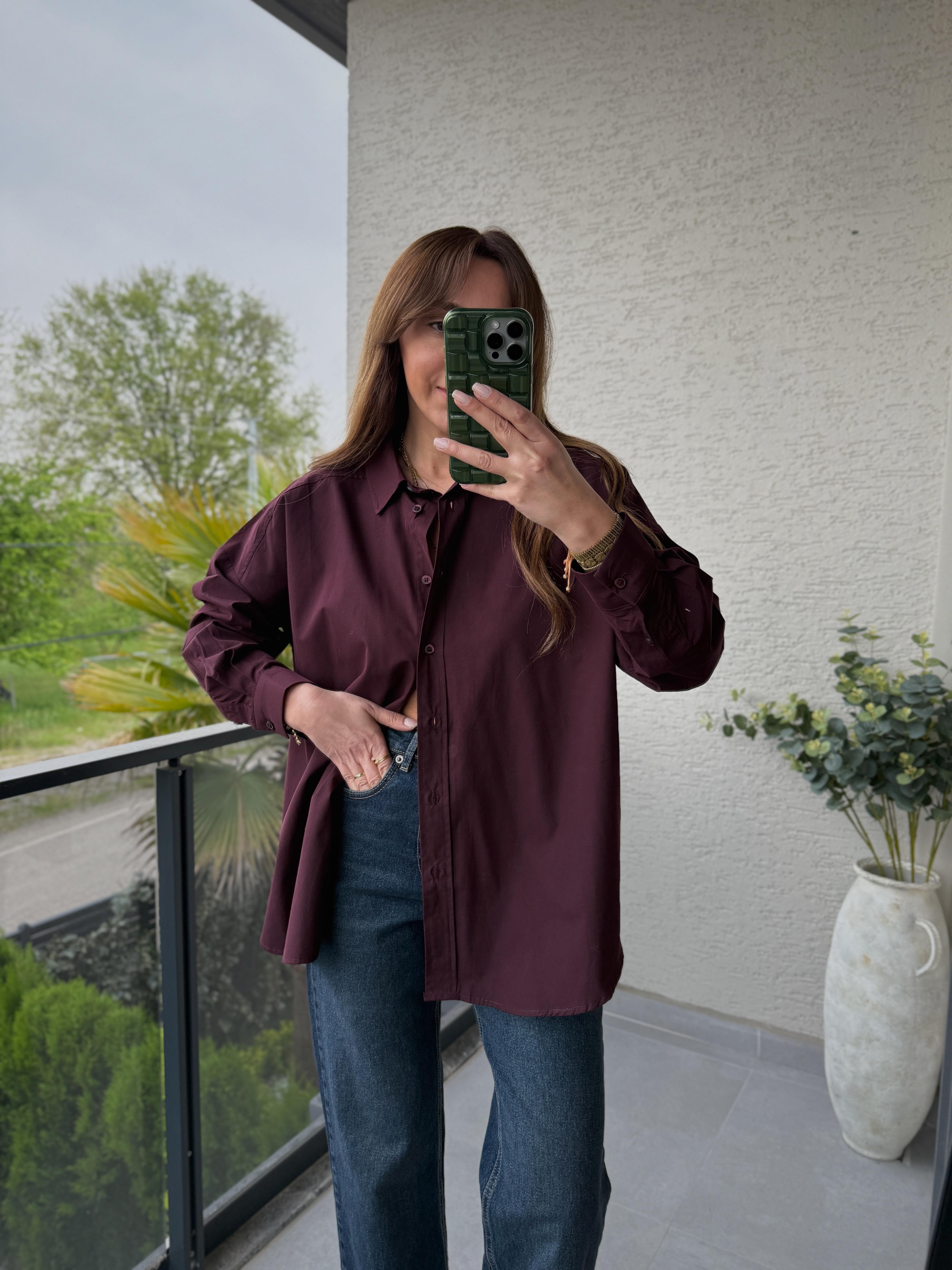 4943 Oversize Poplin Bordo Gömlek