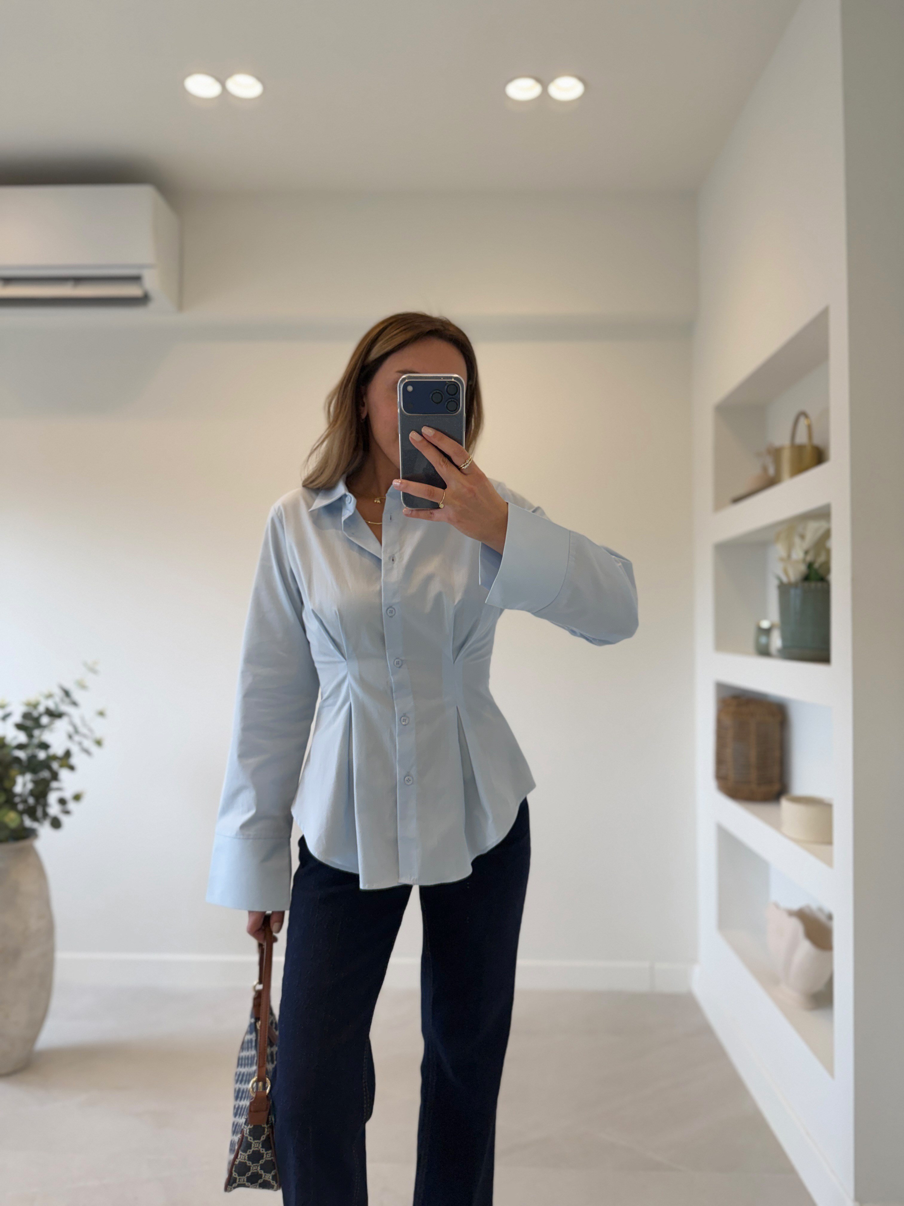 4965 Bebe Mavi Pileli Gömlek 