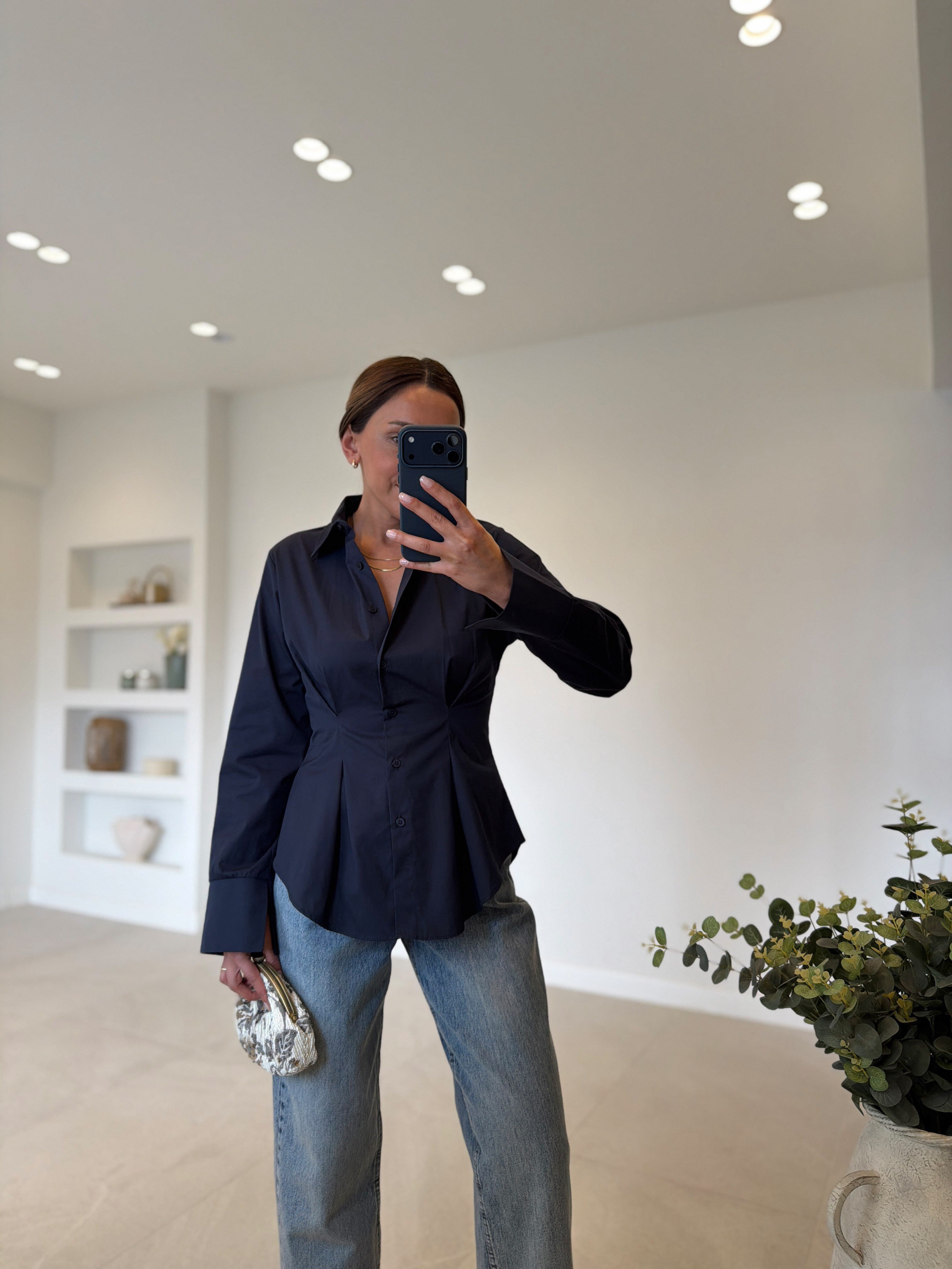 4965 Lacivert Pileli Gömlek