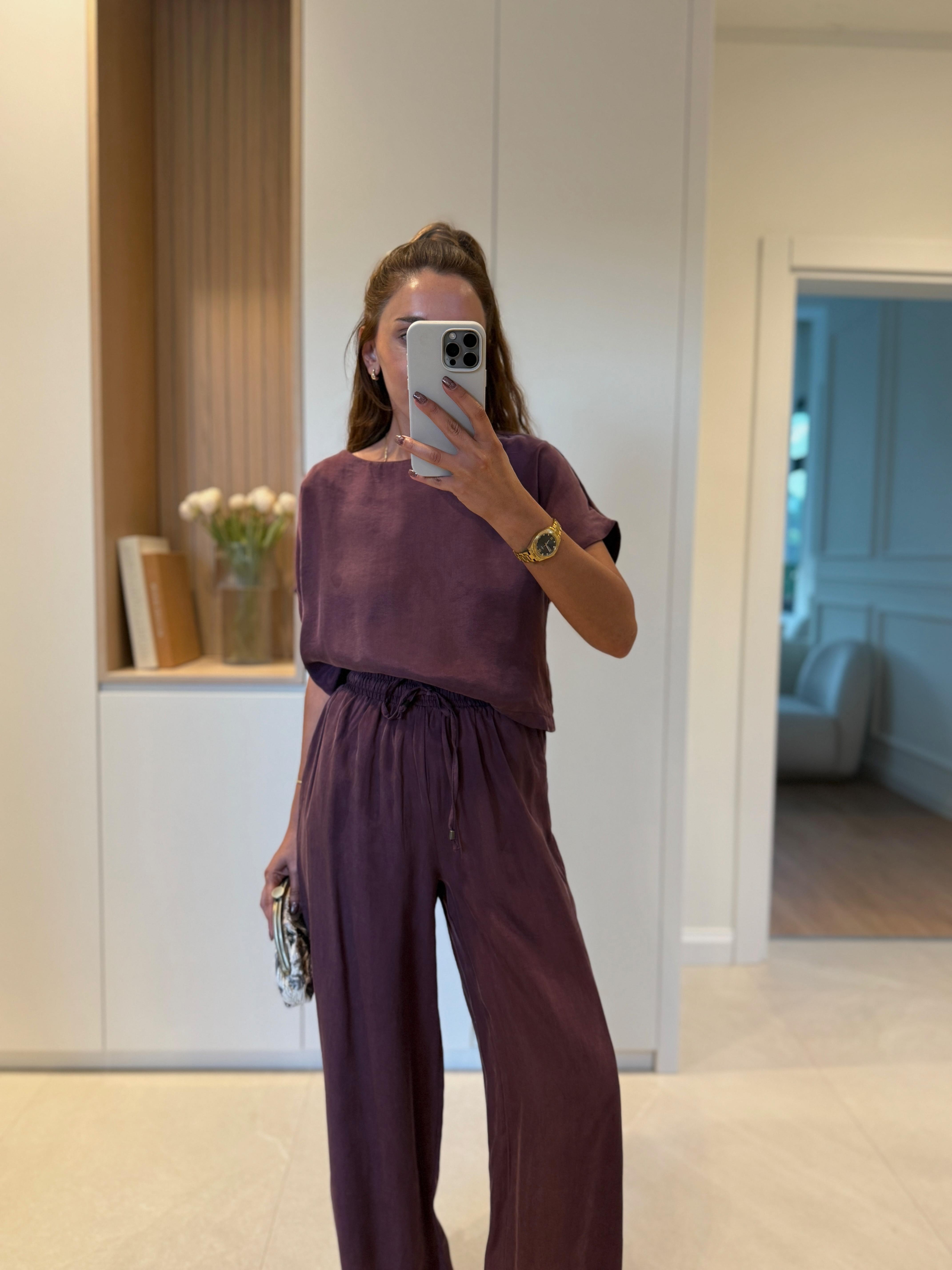 51163 Bordo Bluz Pantolon Dokulu Takım 