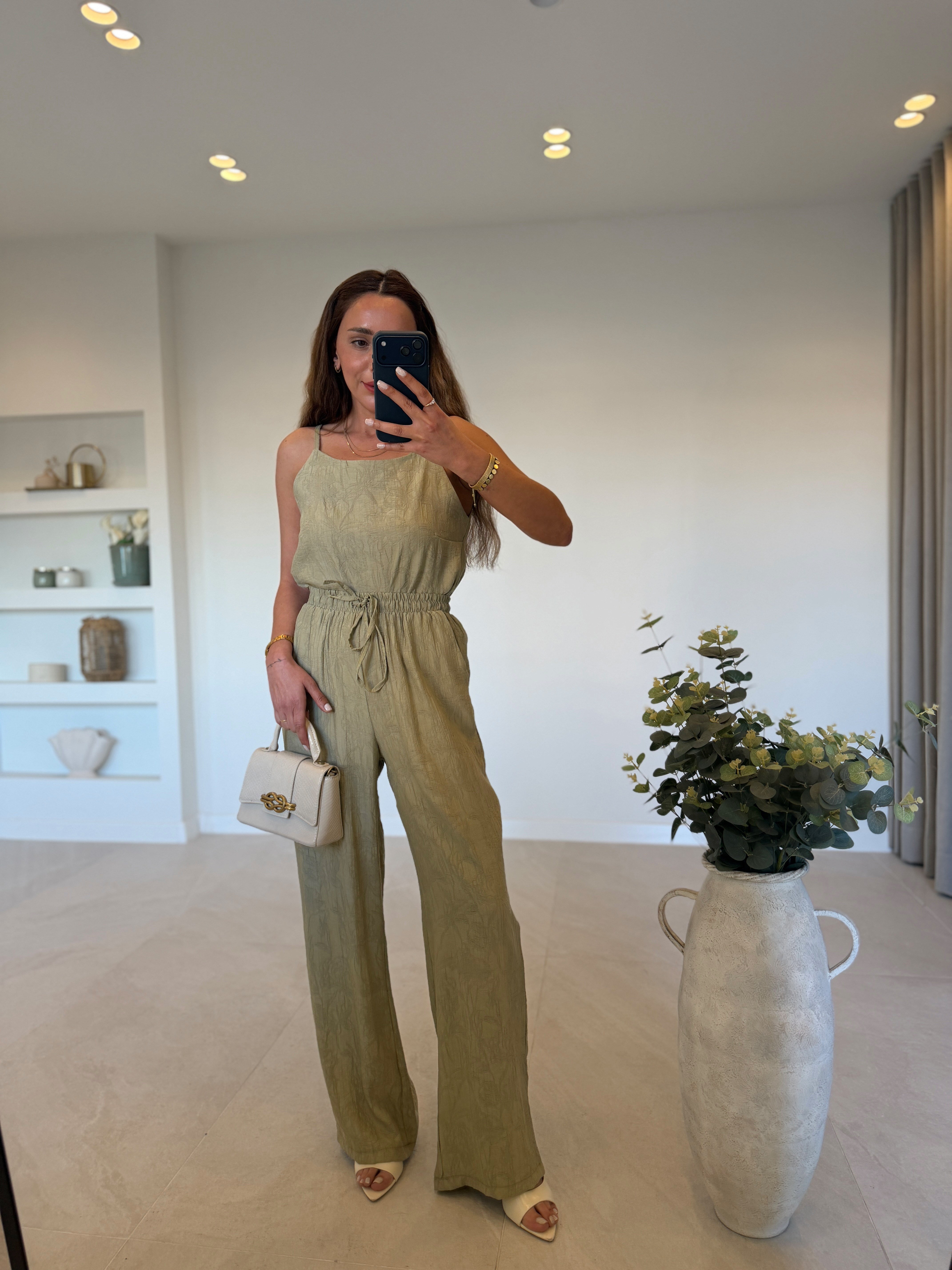7341 Haki Jakarlı Bluz Pantolon Takım