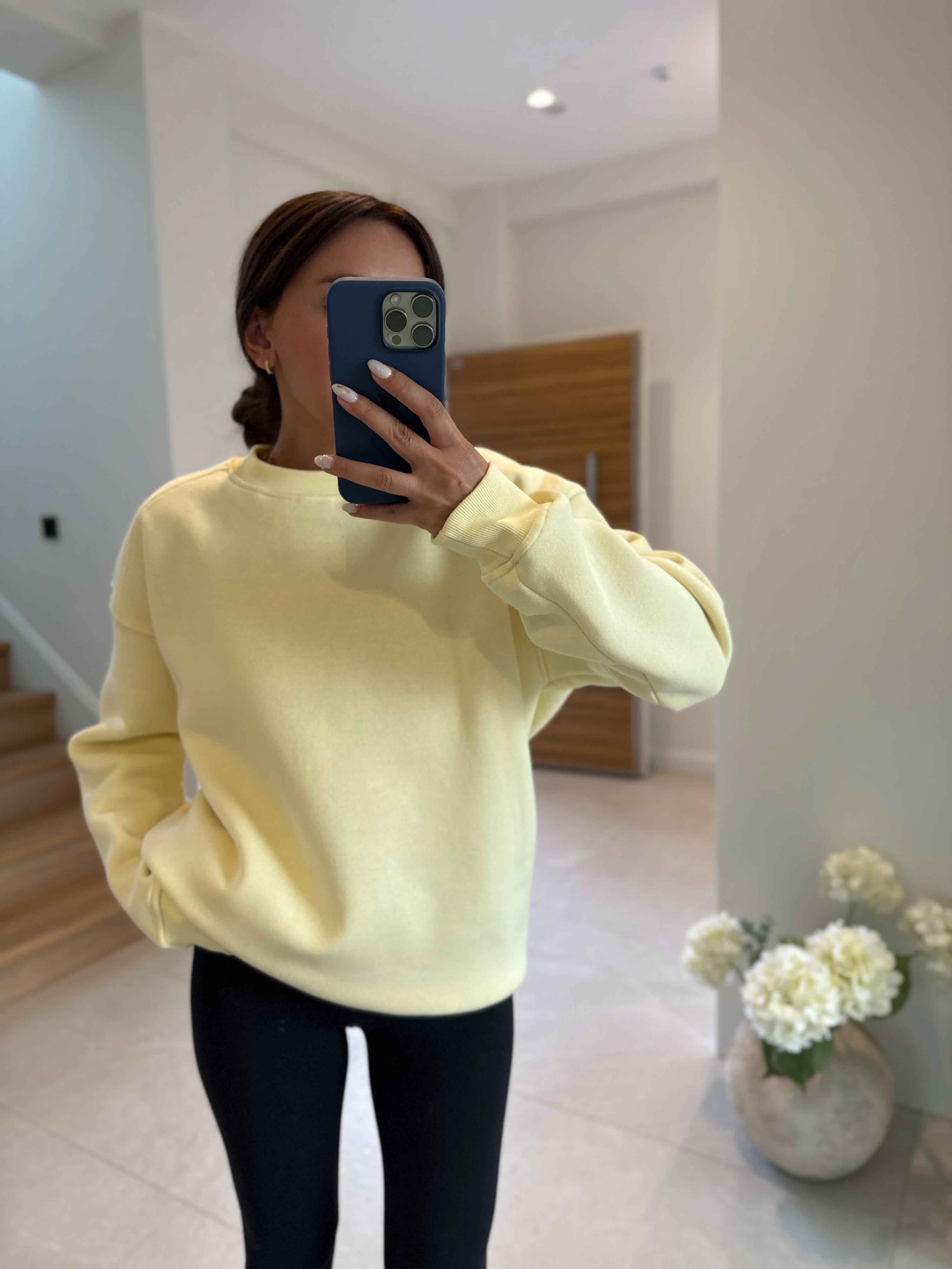 7912 Dream Bisiklet Yaka Basic Sarı Sweatshirt