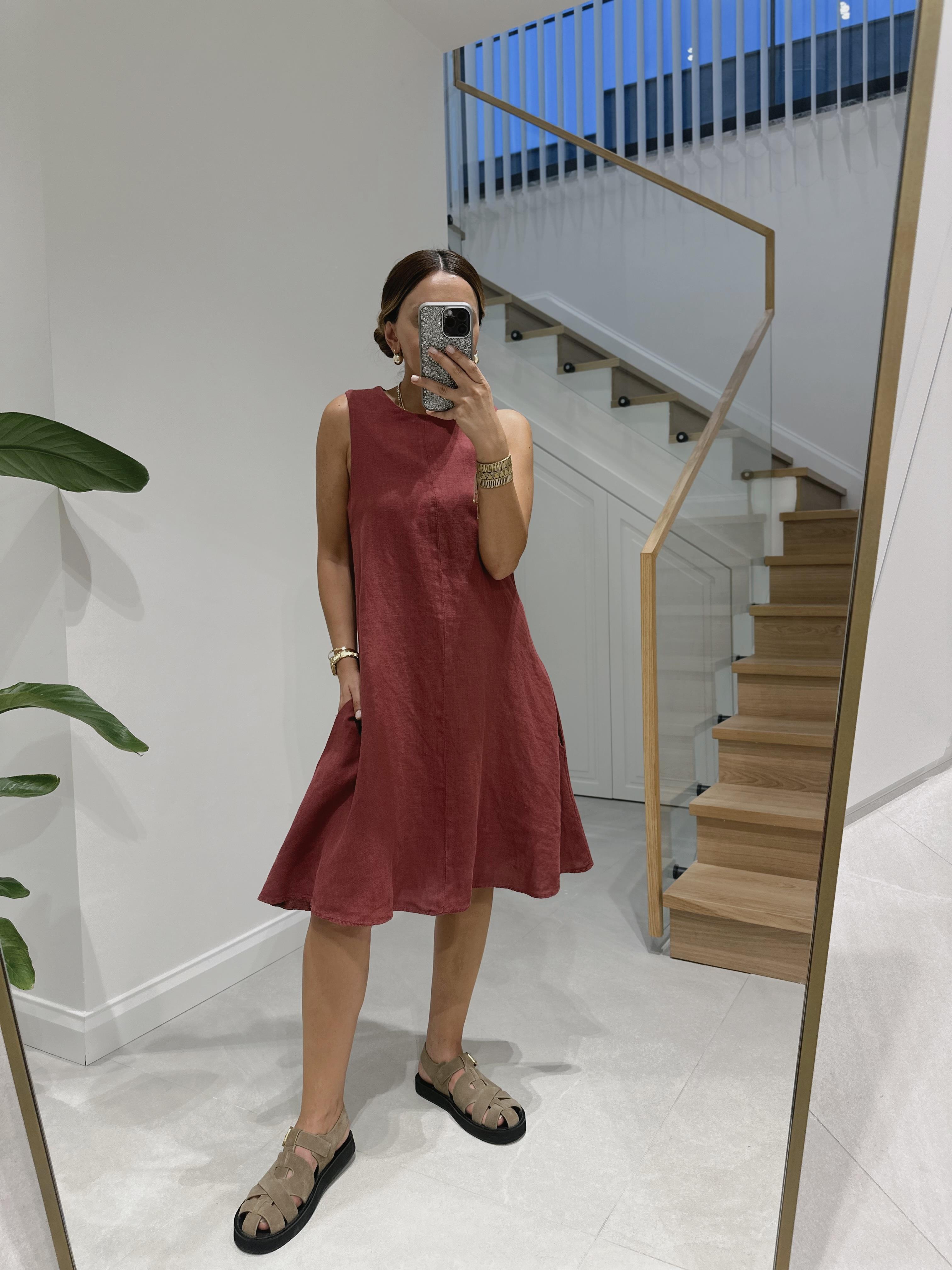 Alfia Bordo Ham Keten Elbise