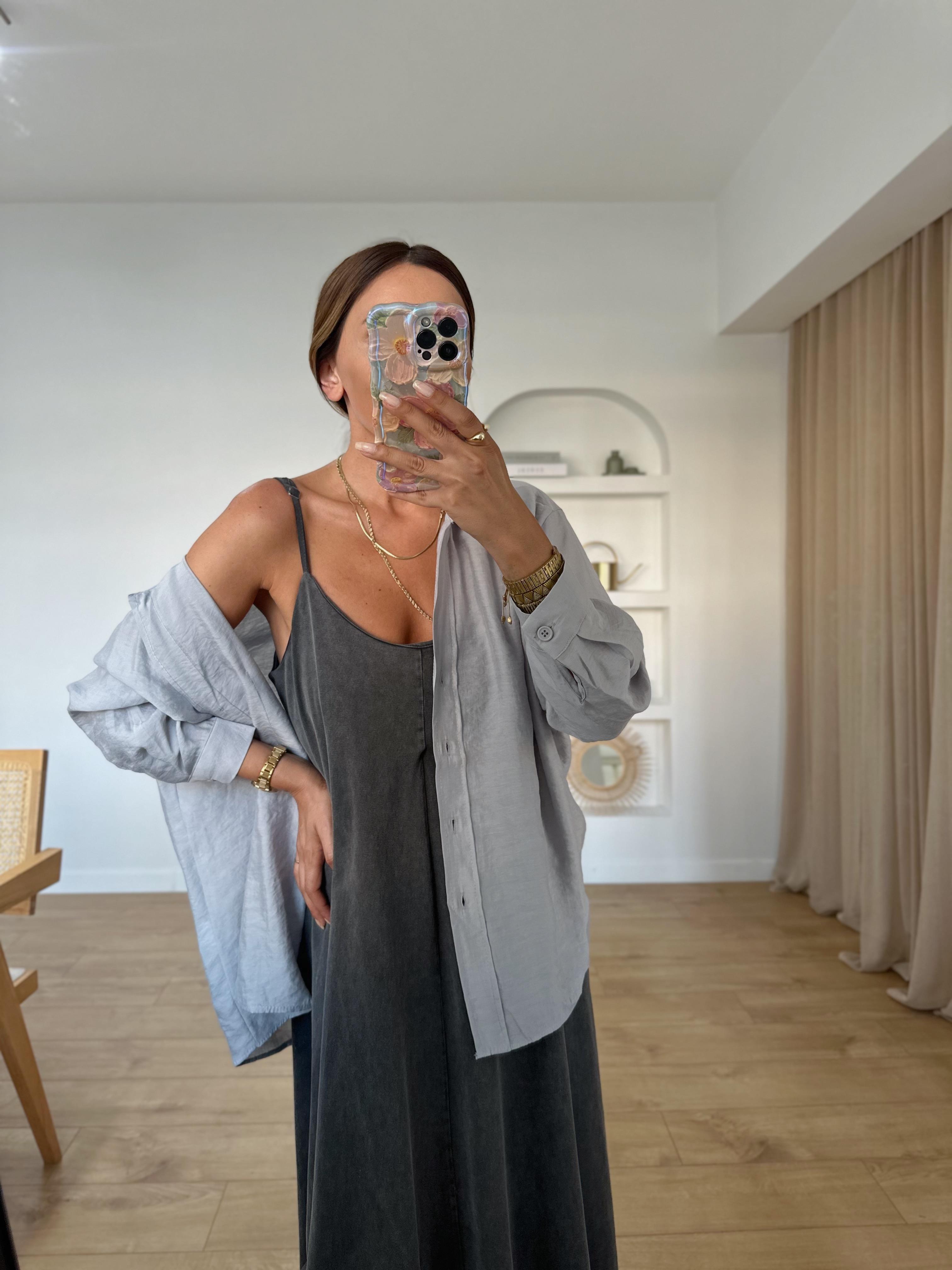 Amy Açık Gri Tensel Oversize Gömlek