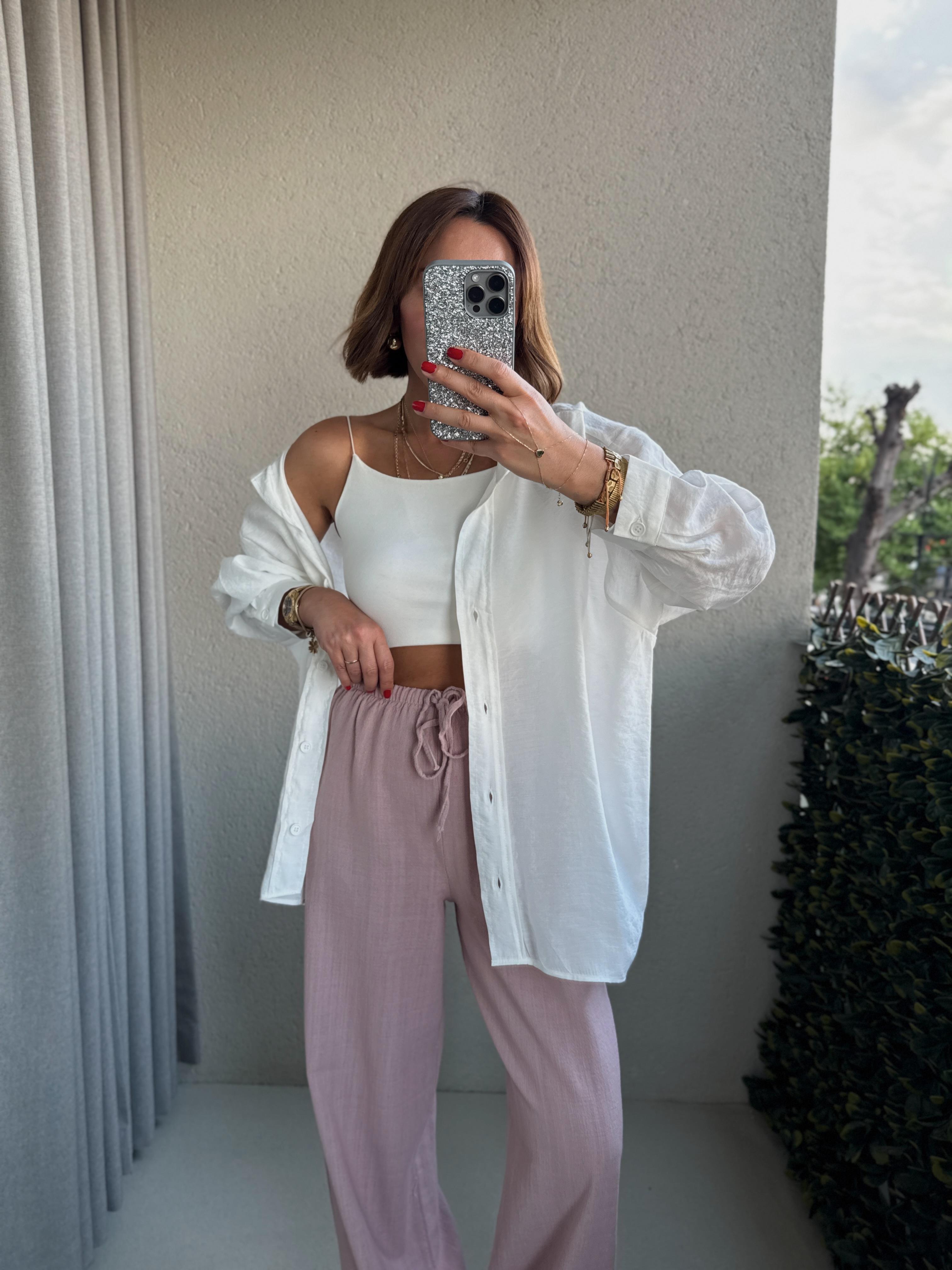Amy Beyaz Tensel Oversize Gömlek