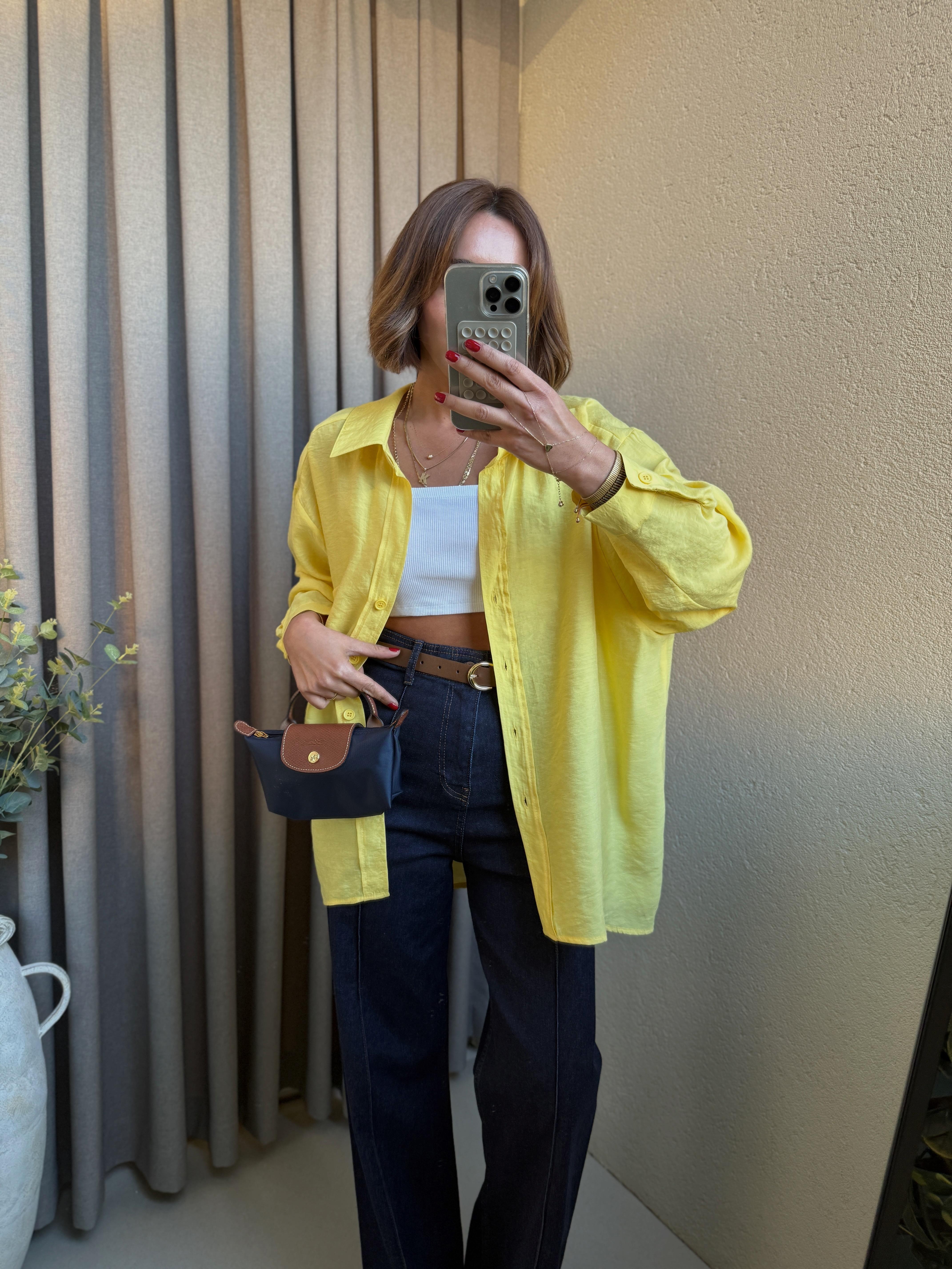 Amy Sarı Tensel Oversize Gömlek
