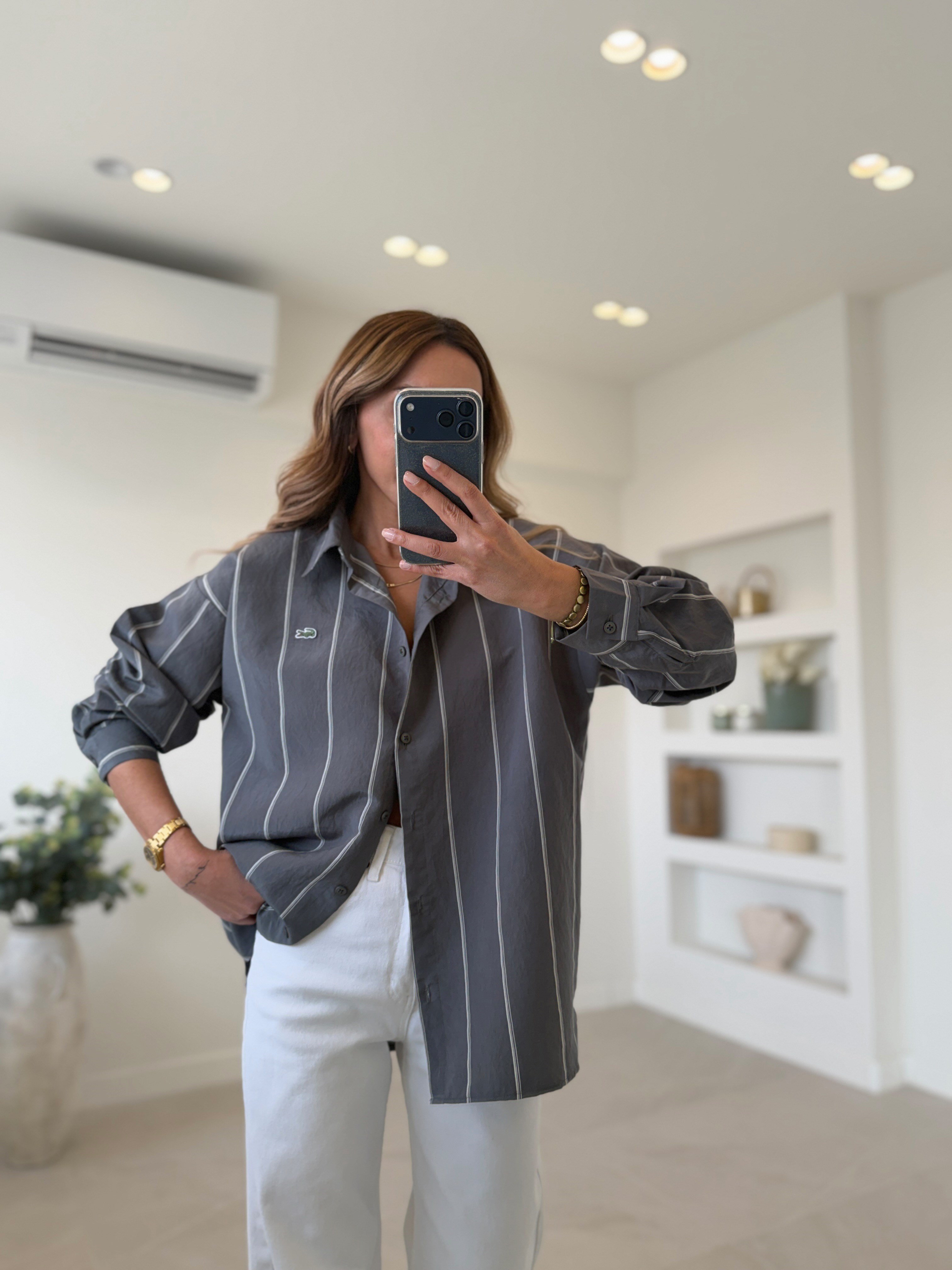 Anna Lcst Muadil Çizgili Yeşil Modal Gömlek