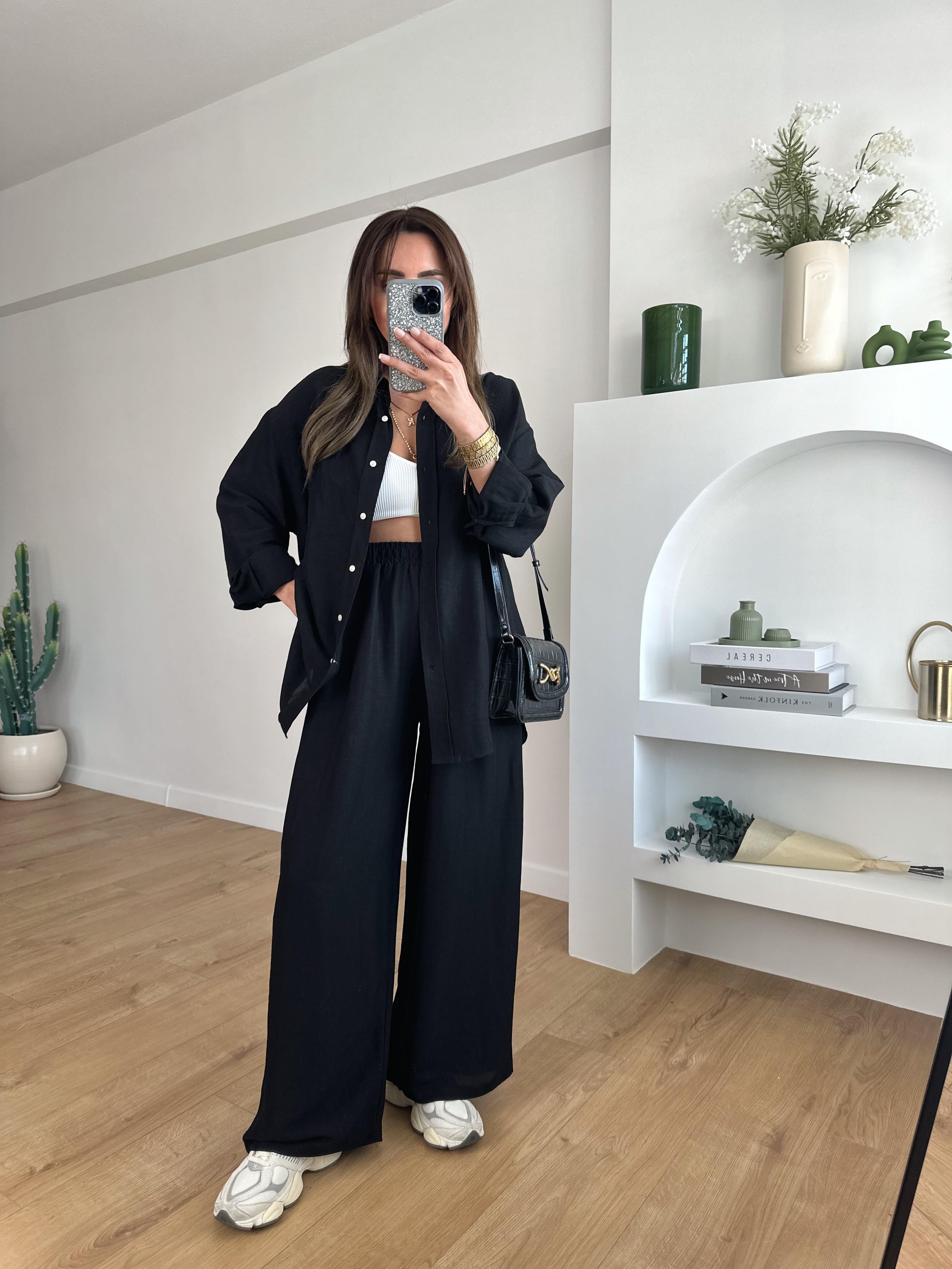 ANORA PREMIUM SİYAH SALAŞ KETEN TAKIM