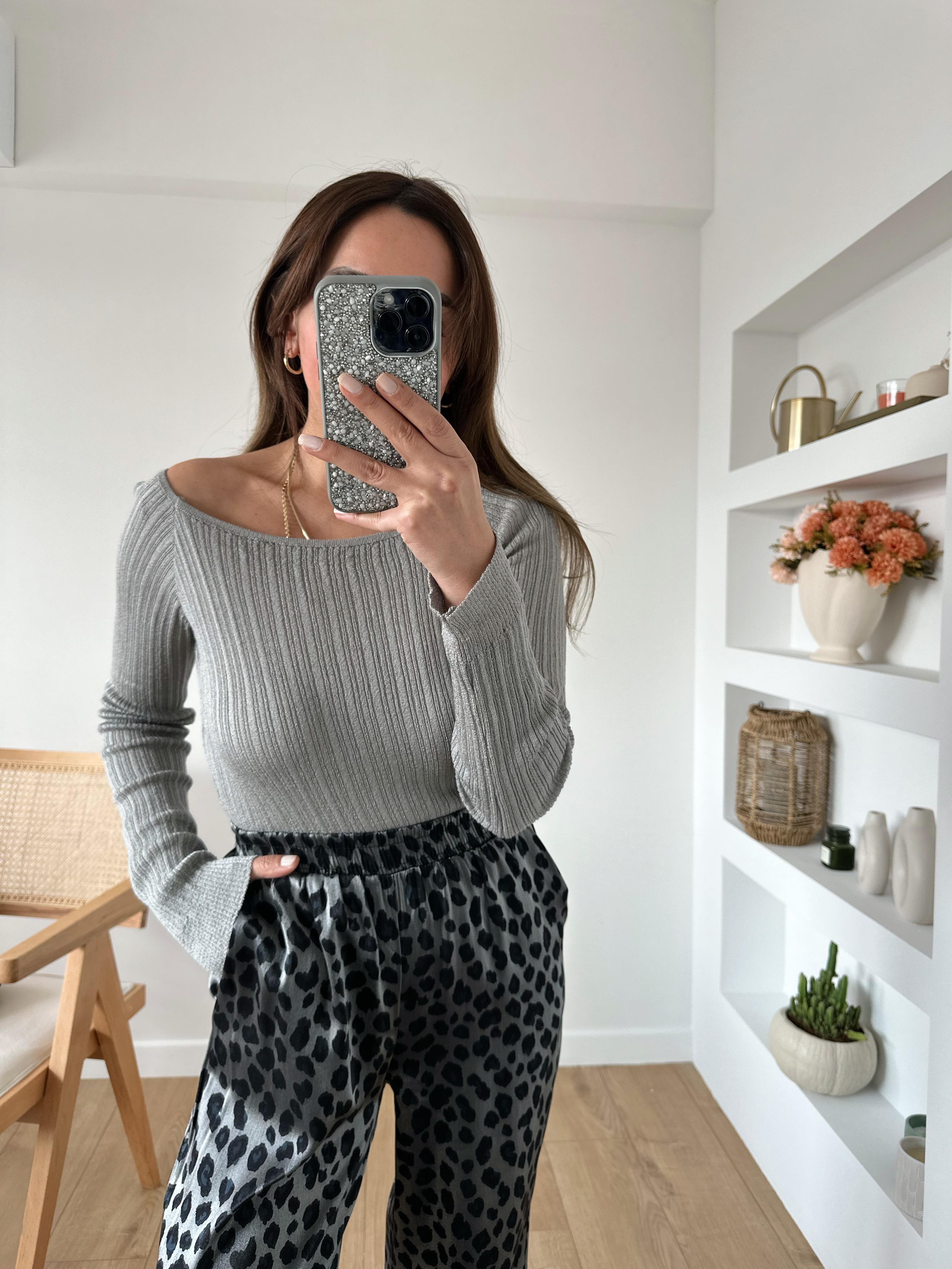 ASPEN AÇIK GRİ KAYIK YAKA FİTİLLİ İNCE  TRİKO