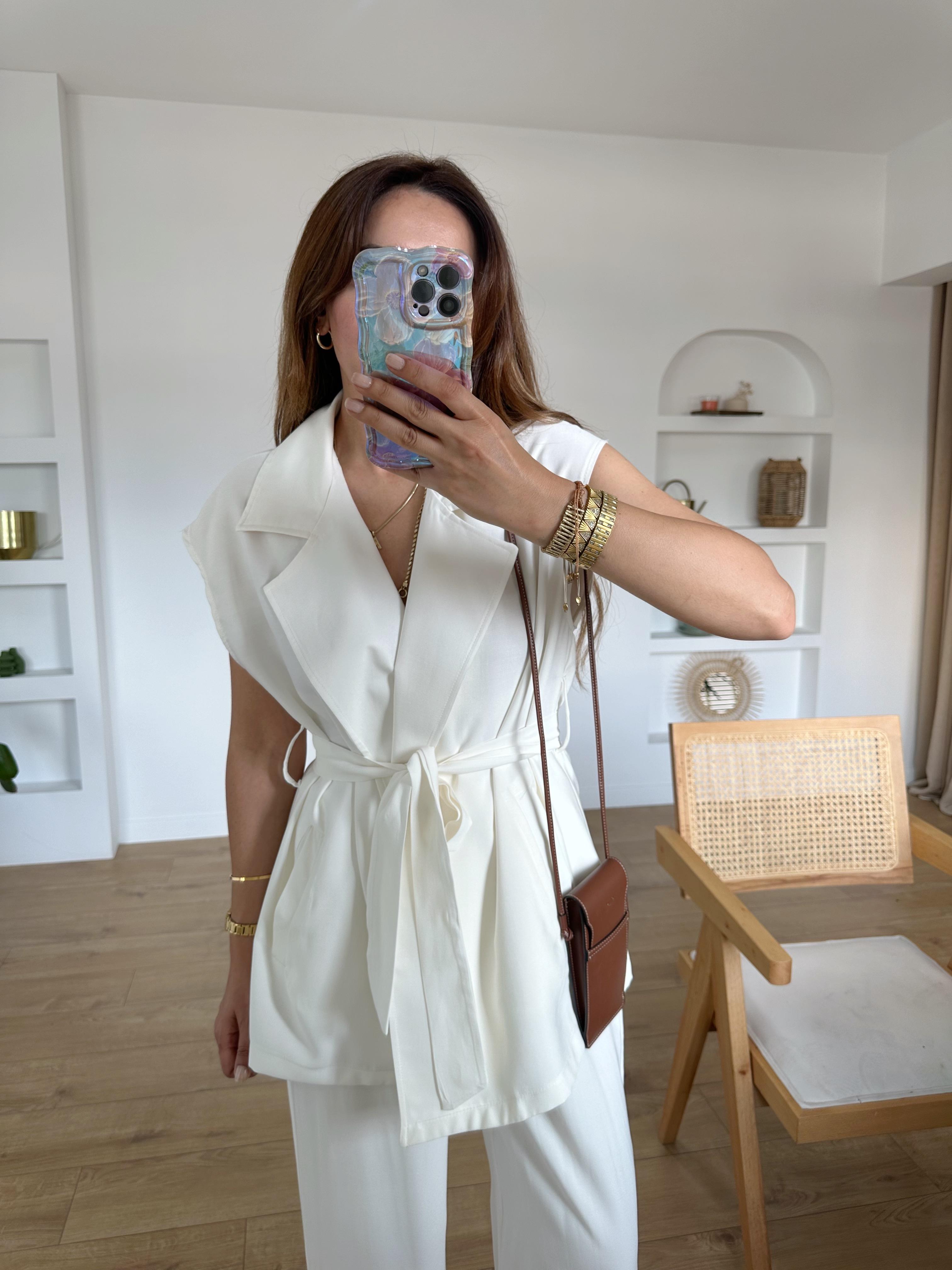 BEJ ÖNÜ KUŞAKLI YELEKLİ PREMIUM TAKIM