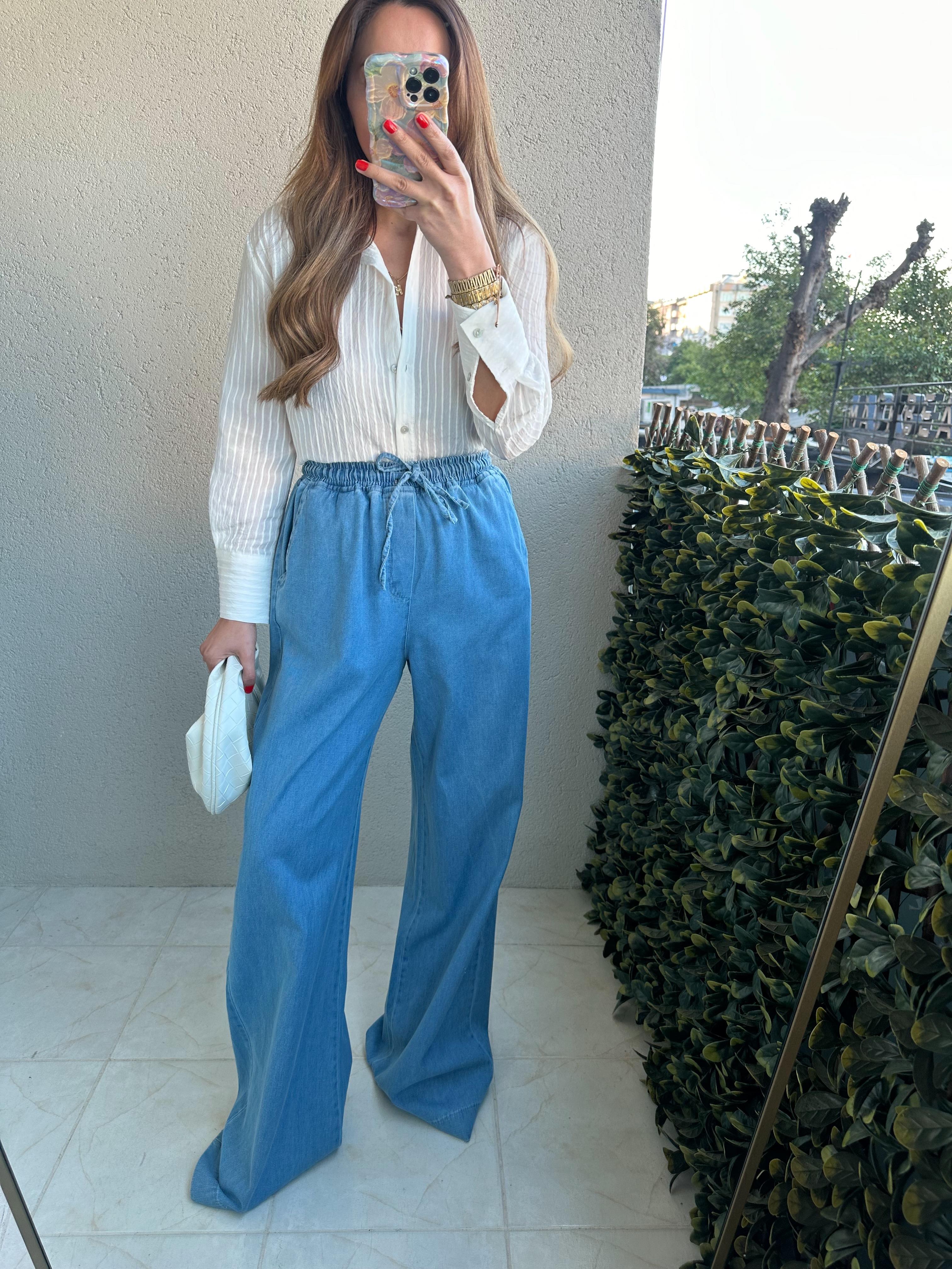 BELİ LASTİKLİ MAVİ BOL JEAN PALAZZO