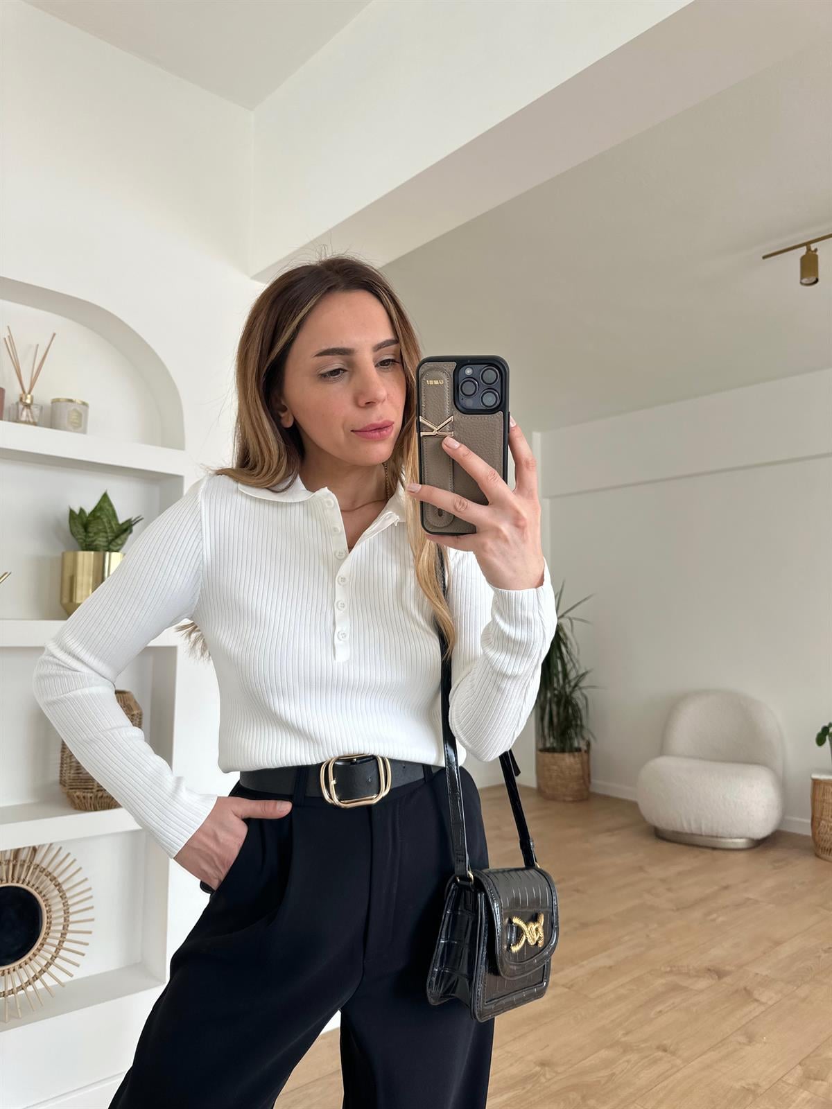 BEYAZ POLO YAKA İNCE TRİKO