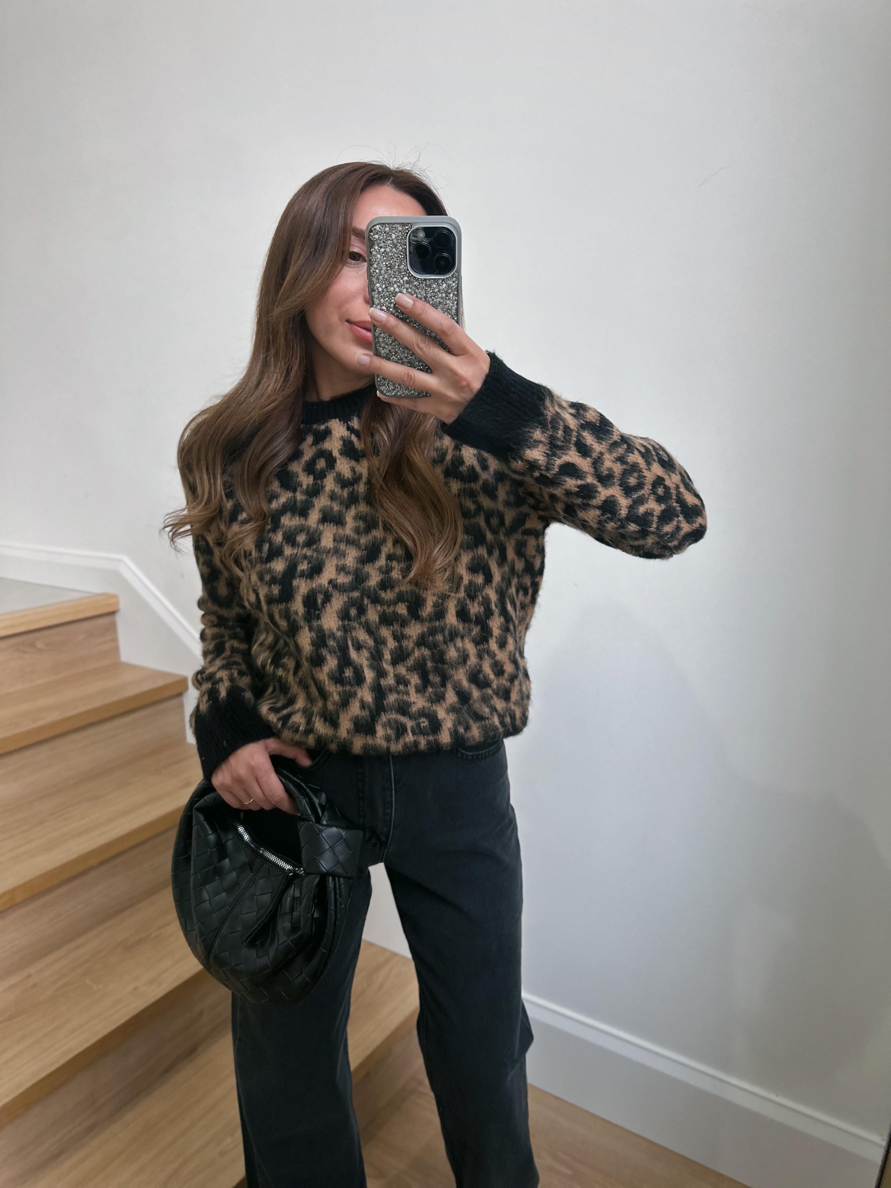 Bisiklet Yaka Leopar Desen Kazak