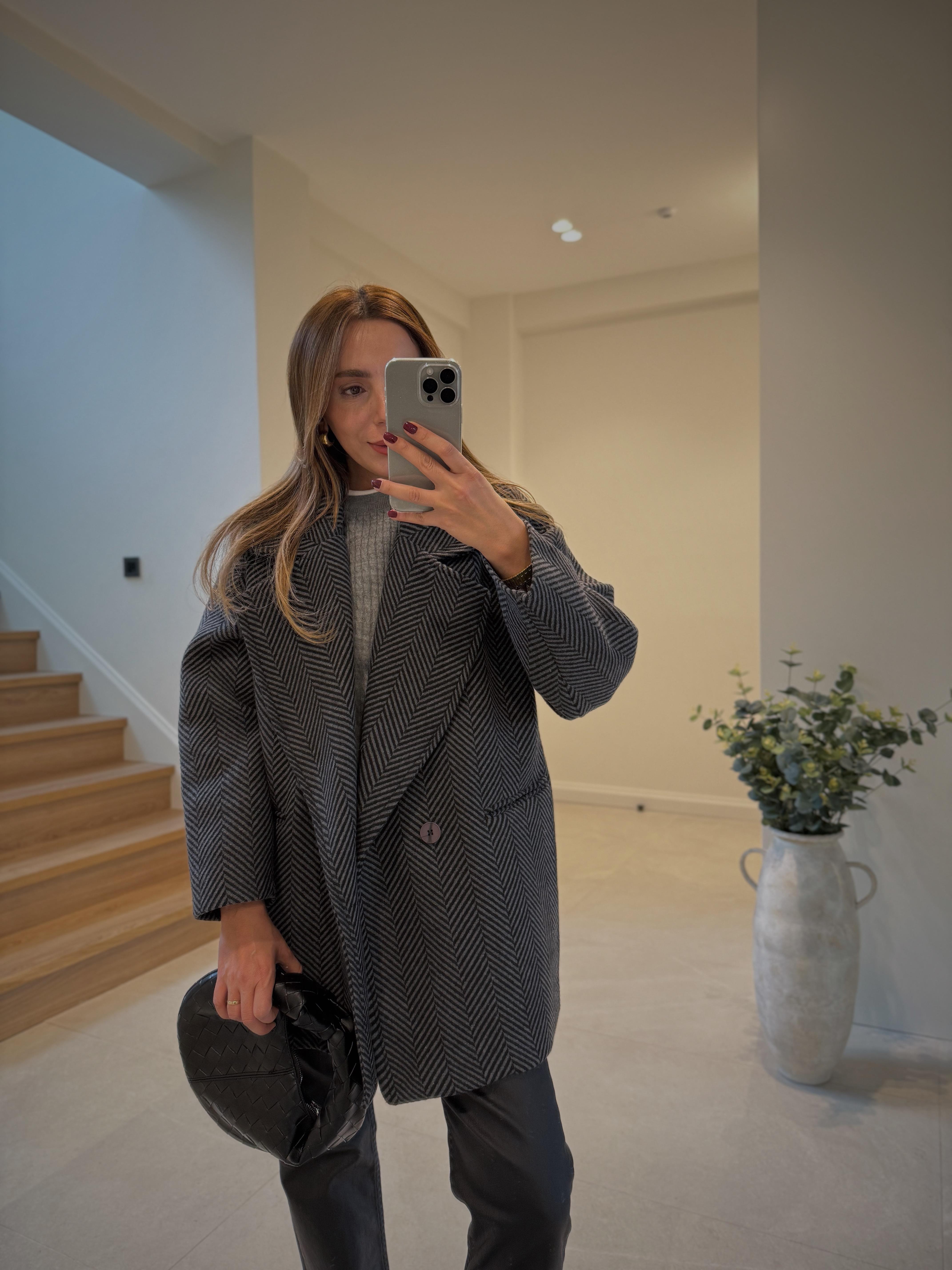Bloom Balıksırtı Antrasit Oversize Kaban