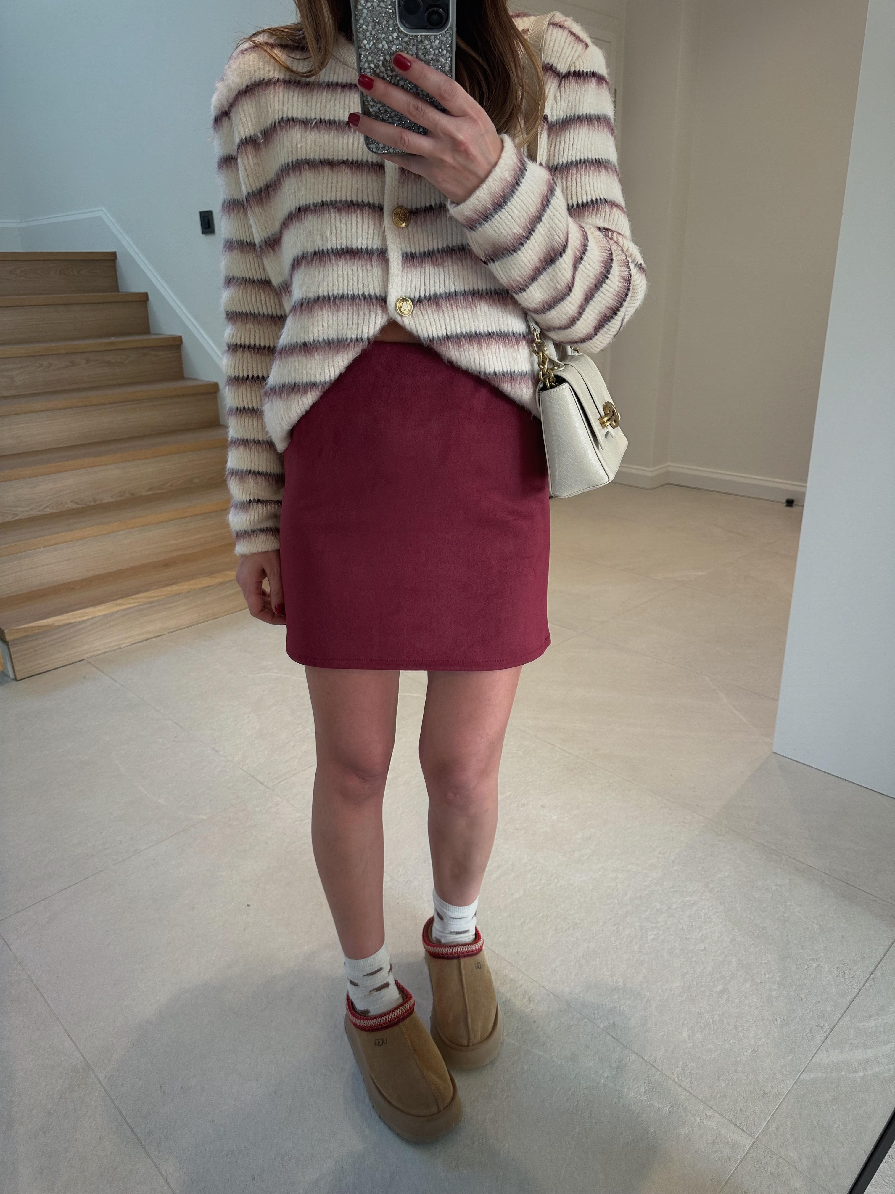 Bordo Süet Mini Etek