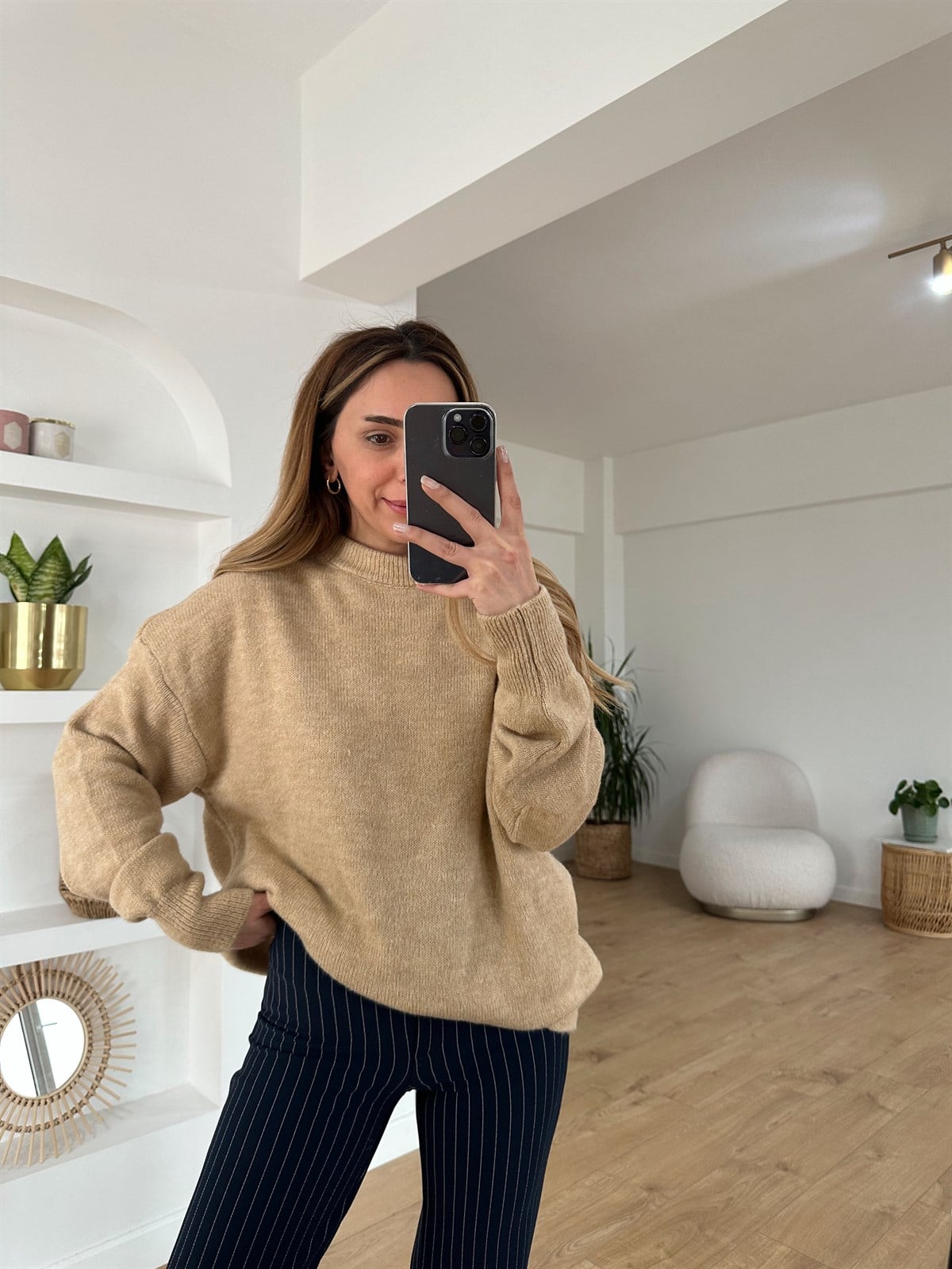 CAMEL BİSİKLET YAKA OVERSIZE KAZAK