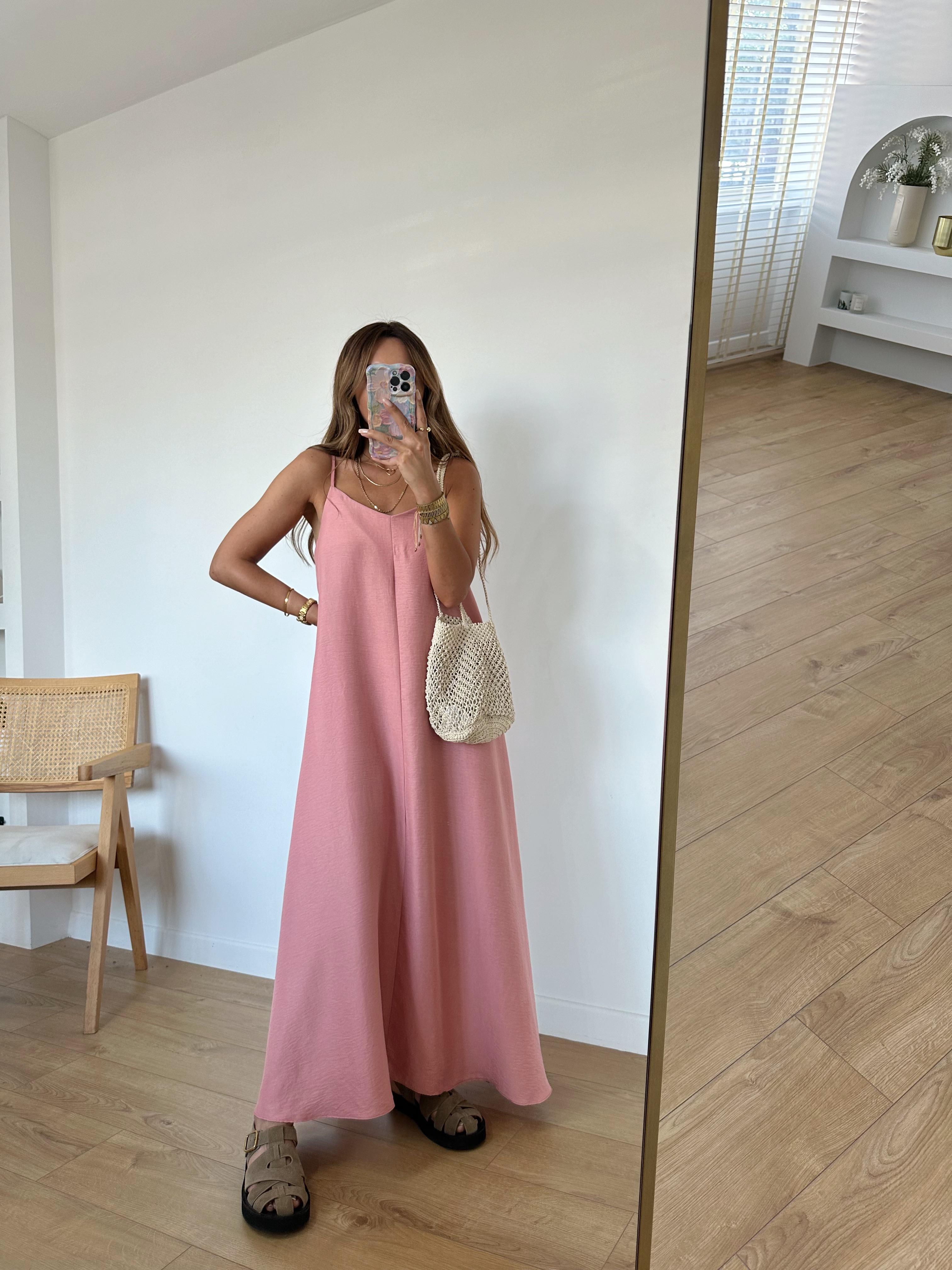 Darrel Pudra Pembe Askıları Ayarlanabilir  %100 Pamuk Elbise