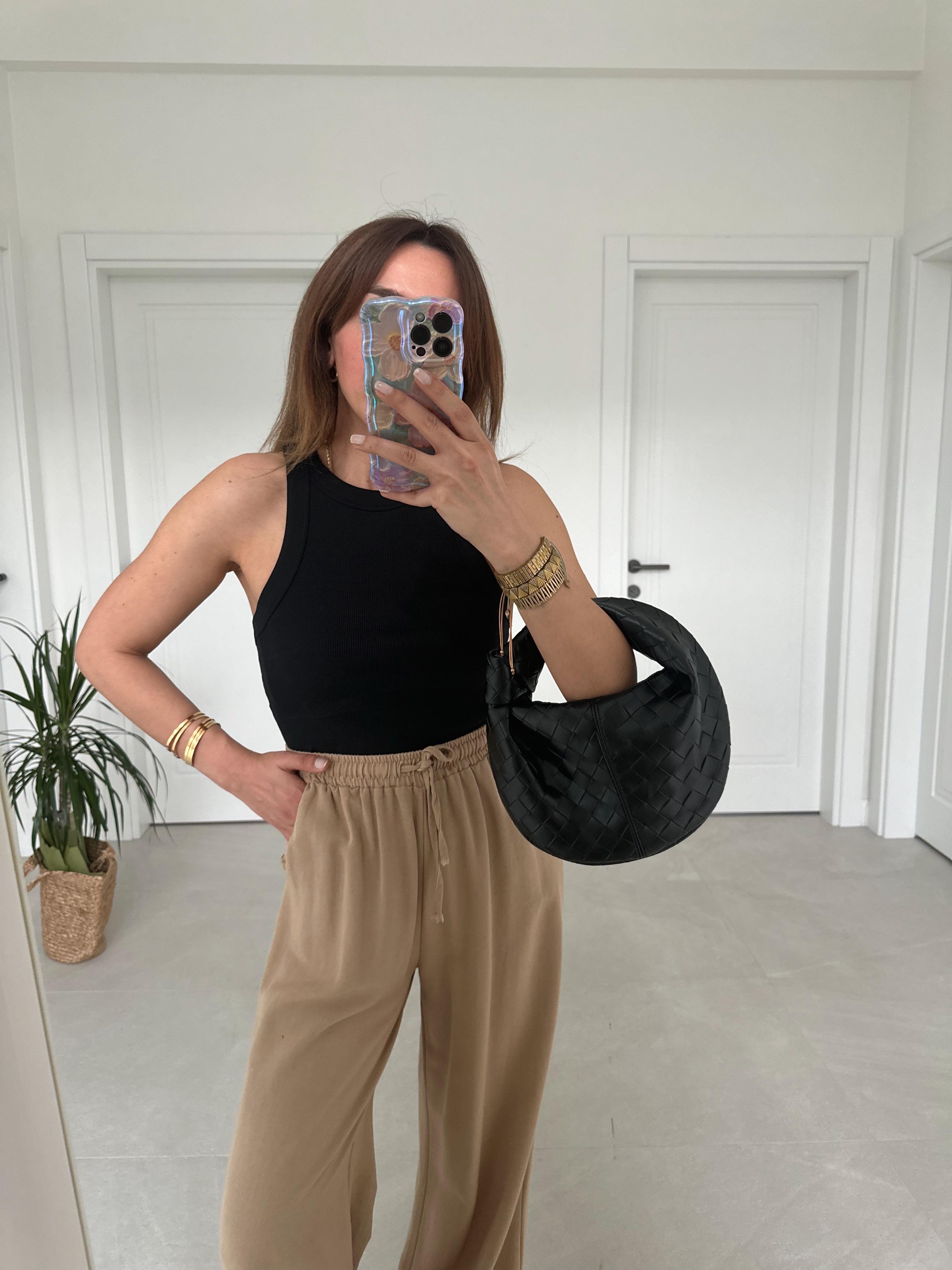 DİLVİN 20810 SİYAH FİTİLLİC CROP TOP
