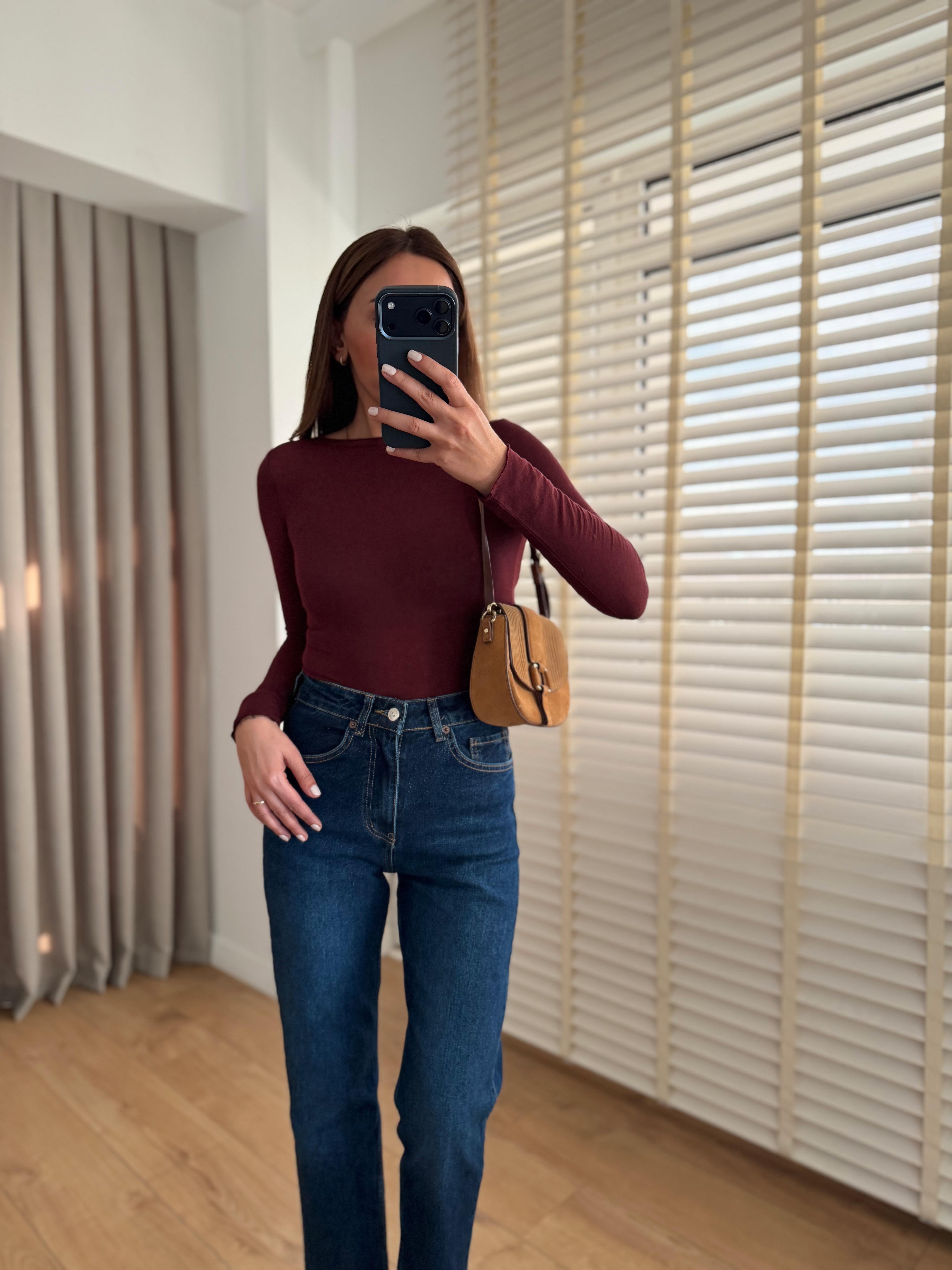 Dilvin 32122 Bordo Kayık Yaka Modal Kaşmir Bluz