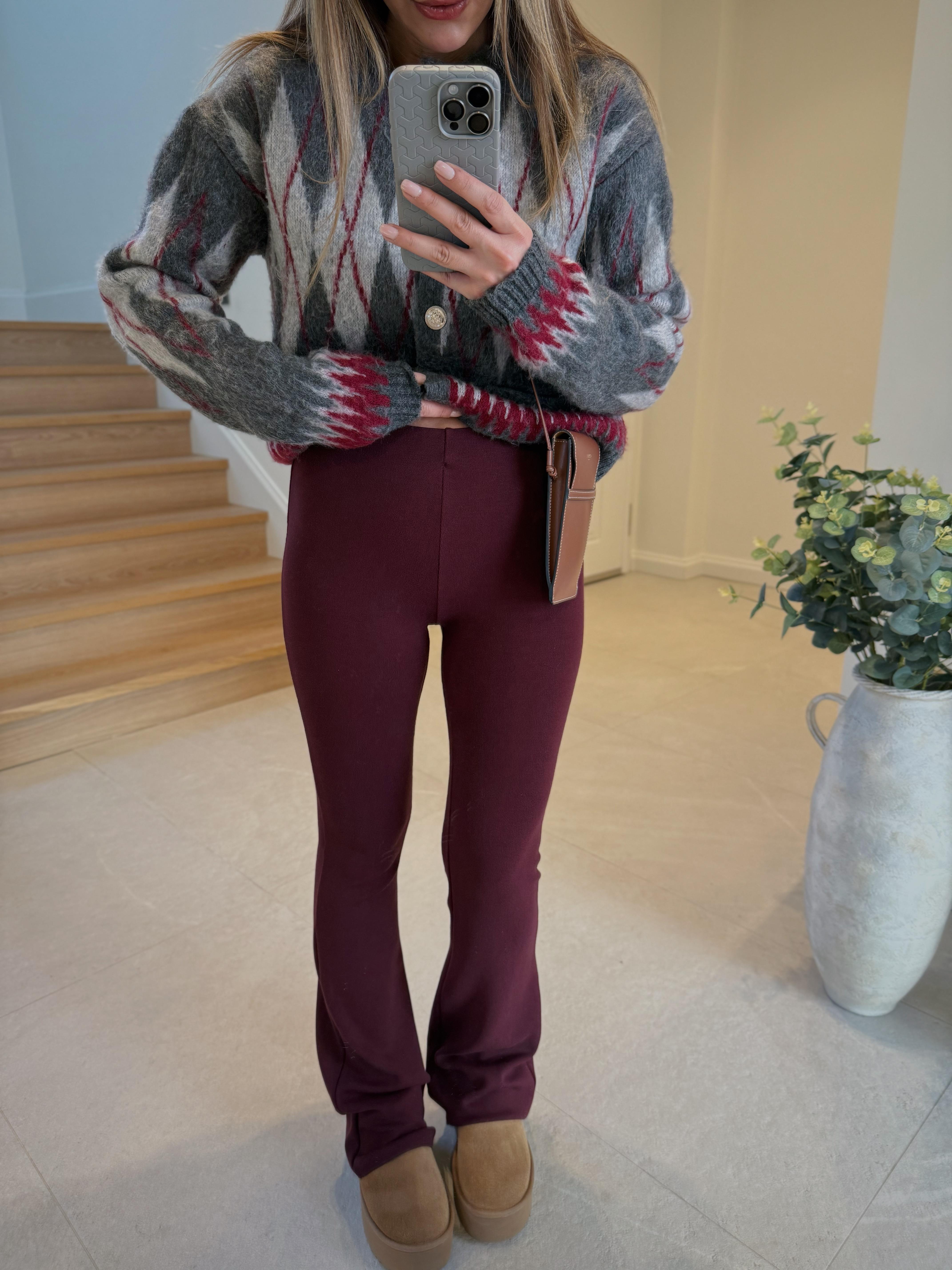 Dilvin 71821 Bordo Streç Yüksek Bel Tayt Pantolon