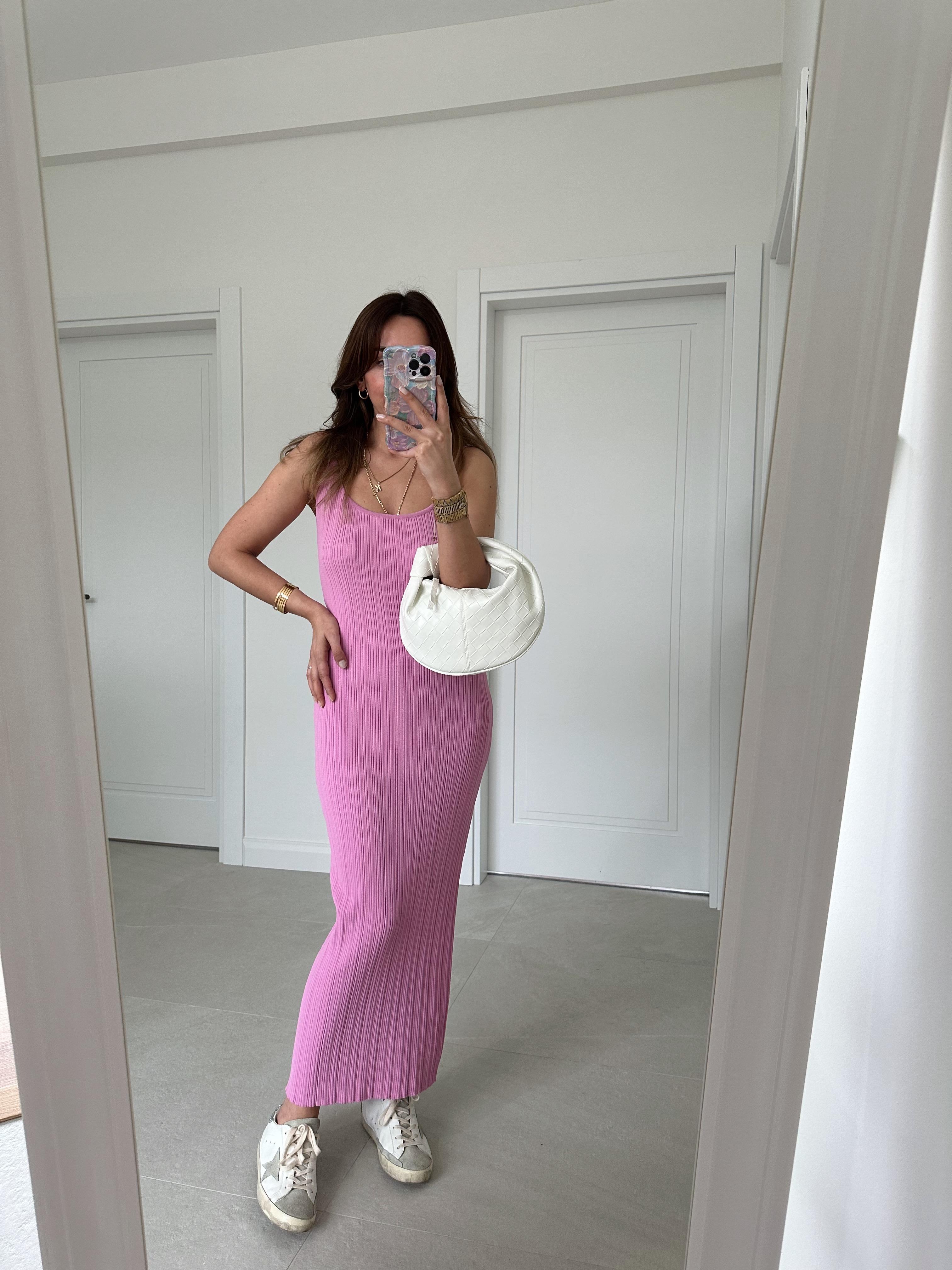 DİLVİN FİTİLLİ ASKILARI AYARLANBİLİR PEMBE ÇELİK TRİKO ELBİSE