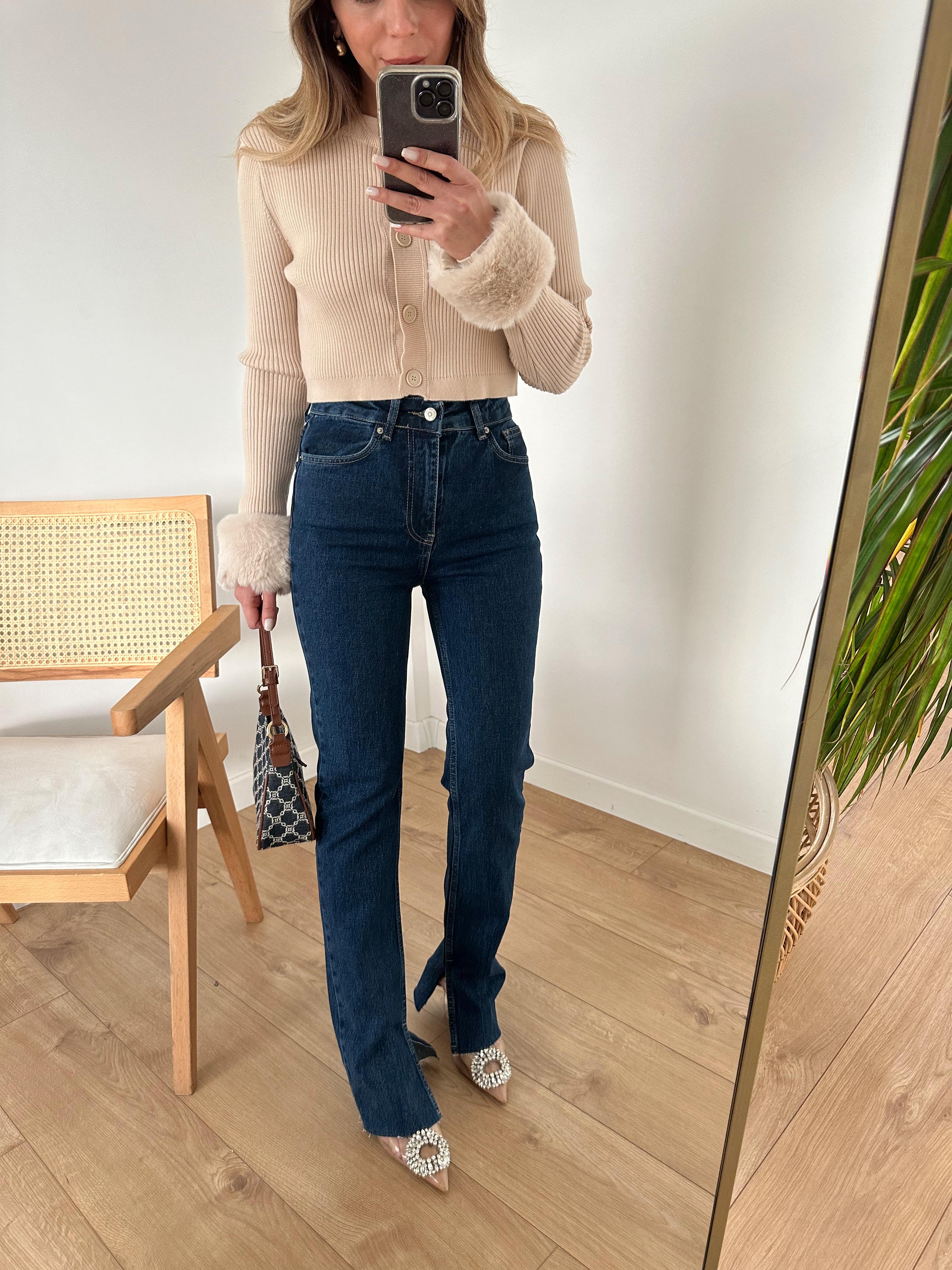 DİLVİN KOYU LACİVERT PAÇASI KESİK STRAIGHT JEAN