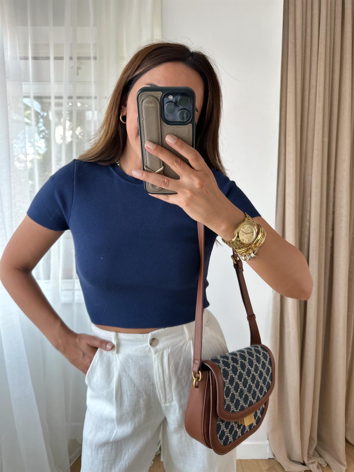 DİLVİN LACİVERT KISA KOLLU TRİKO BLUZ