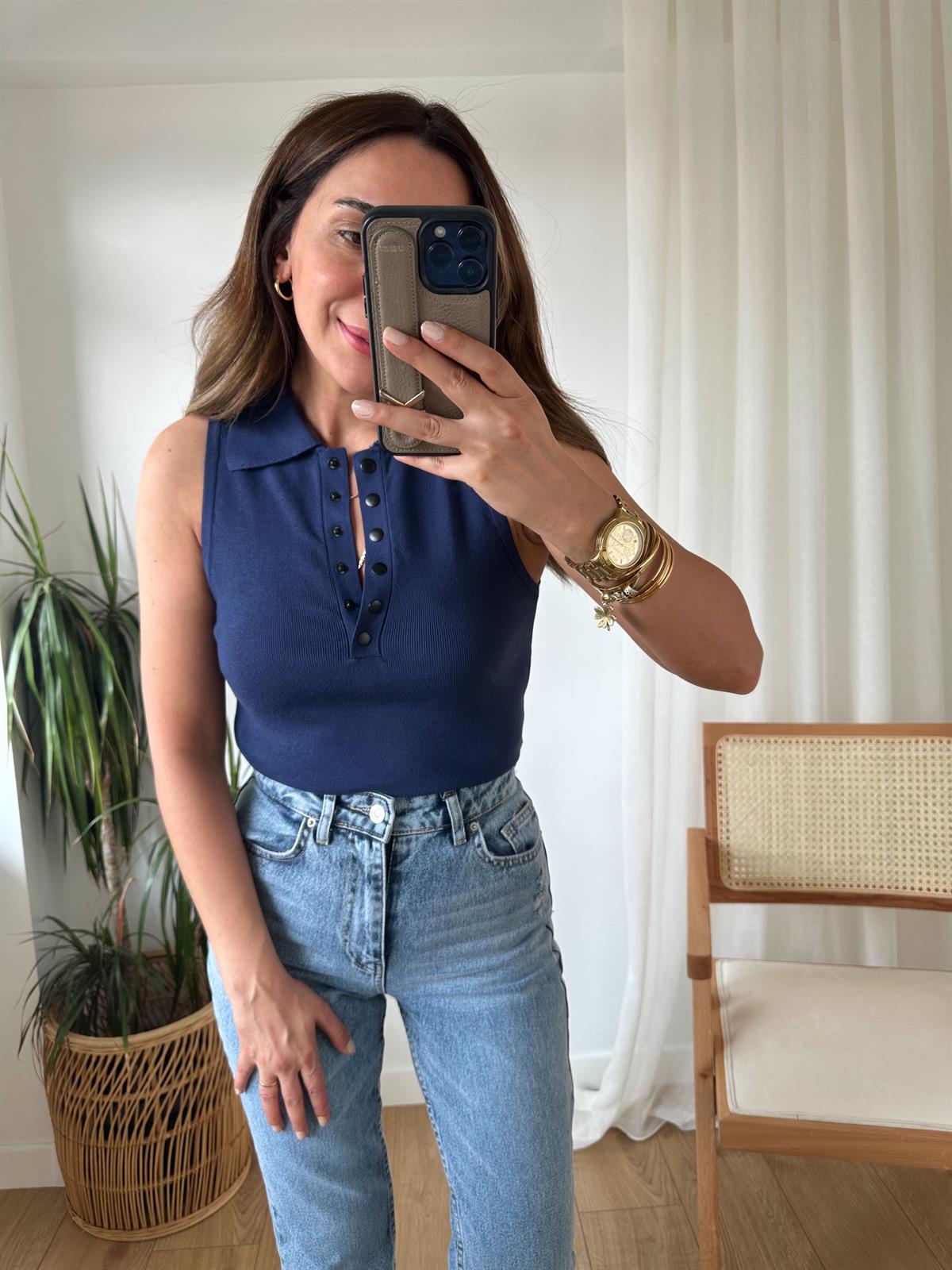 DİLVİN LACİVERT POLO YAKA KOLSUZ TRİKO