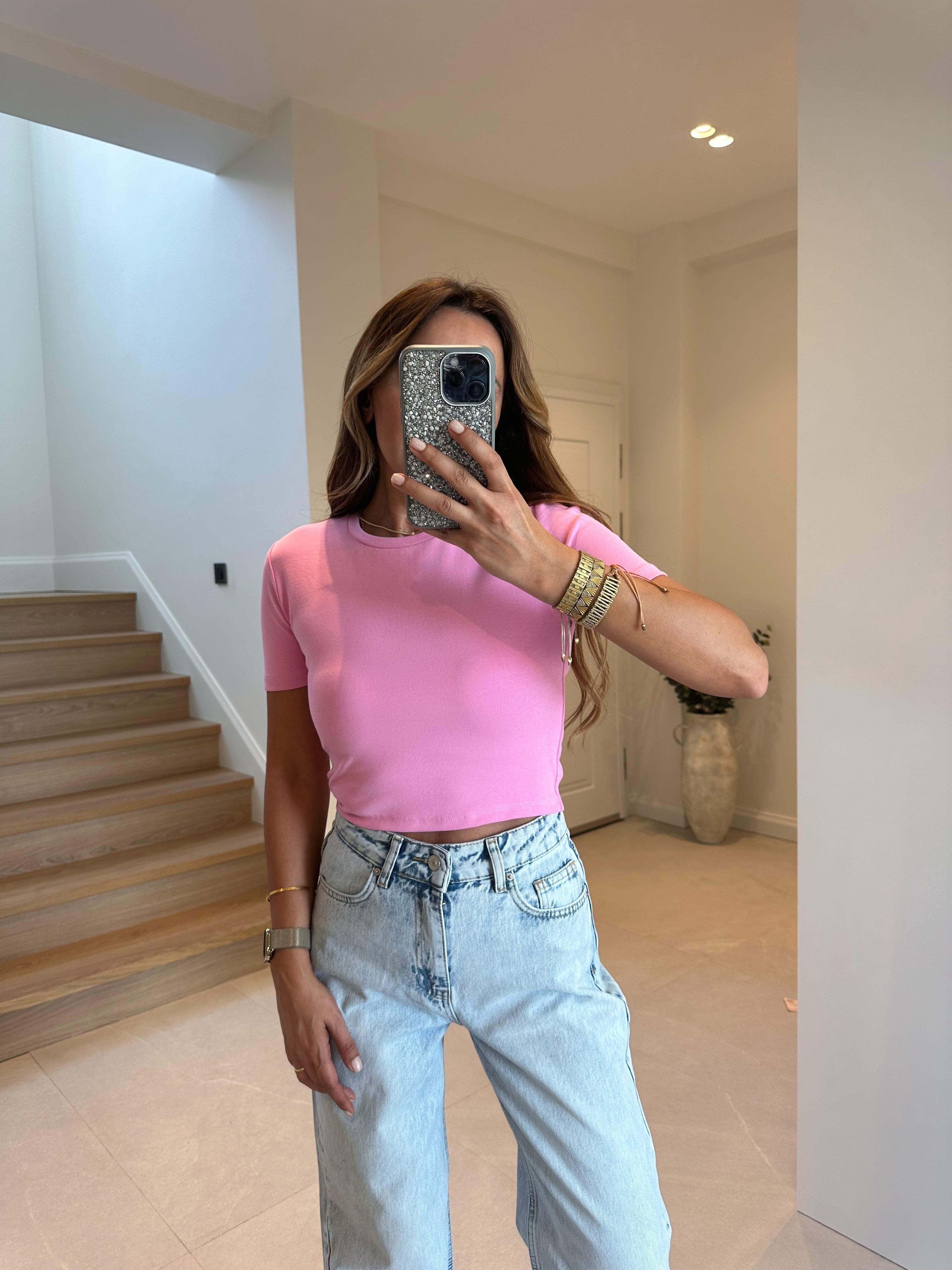 Dilvin Pembe 30124 Crop Tişört