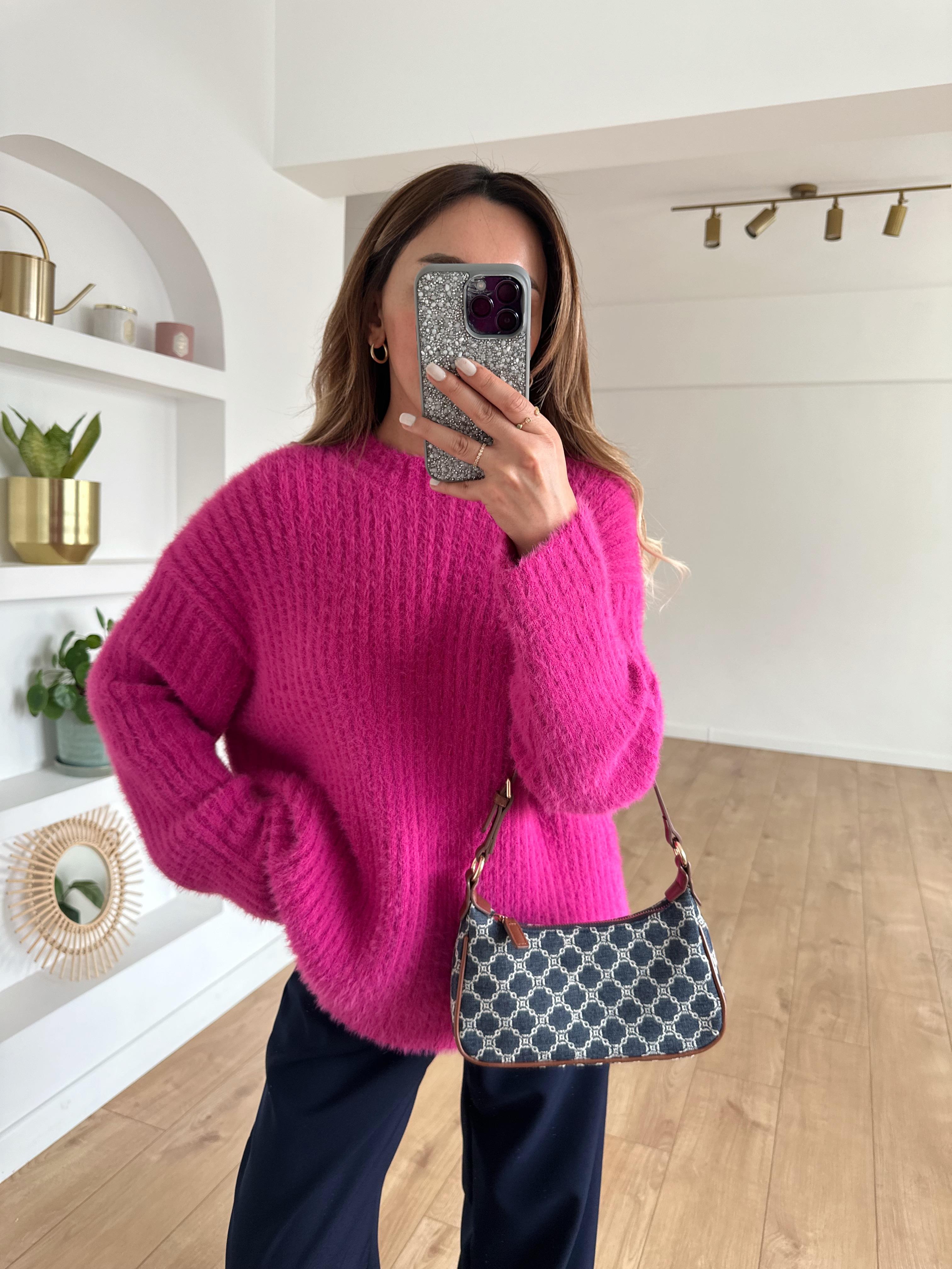 DİLVİN PEMBE BİSİKLET YAKA  FİTİLLİ YUMUŞAK DOKULU KAZAK