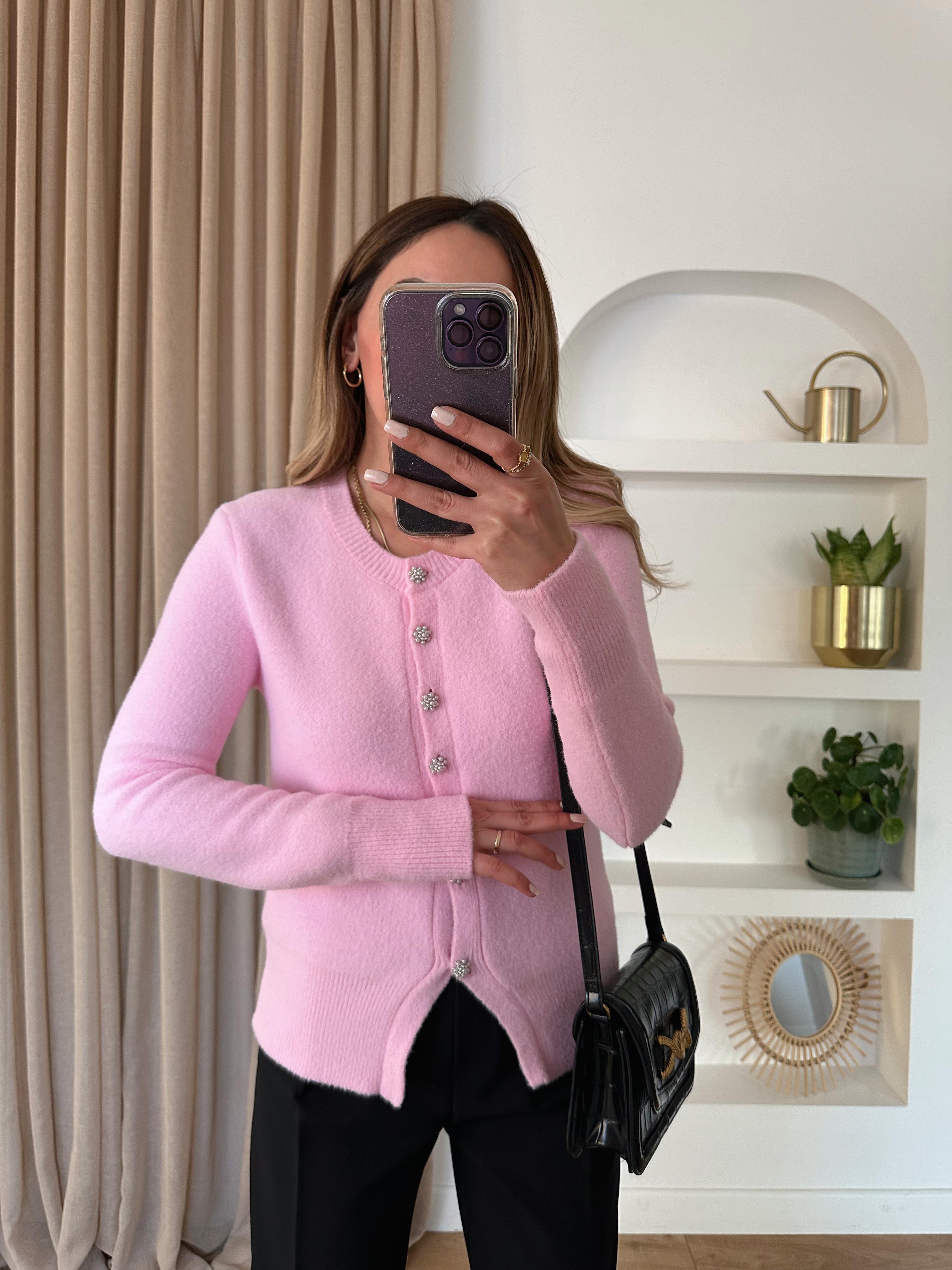 DİLVİN PEMBE İNCİ DÜĞMELİ HIRKA