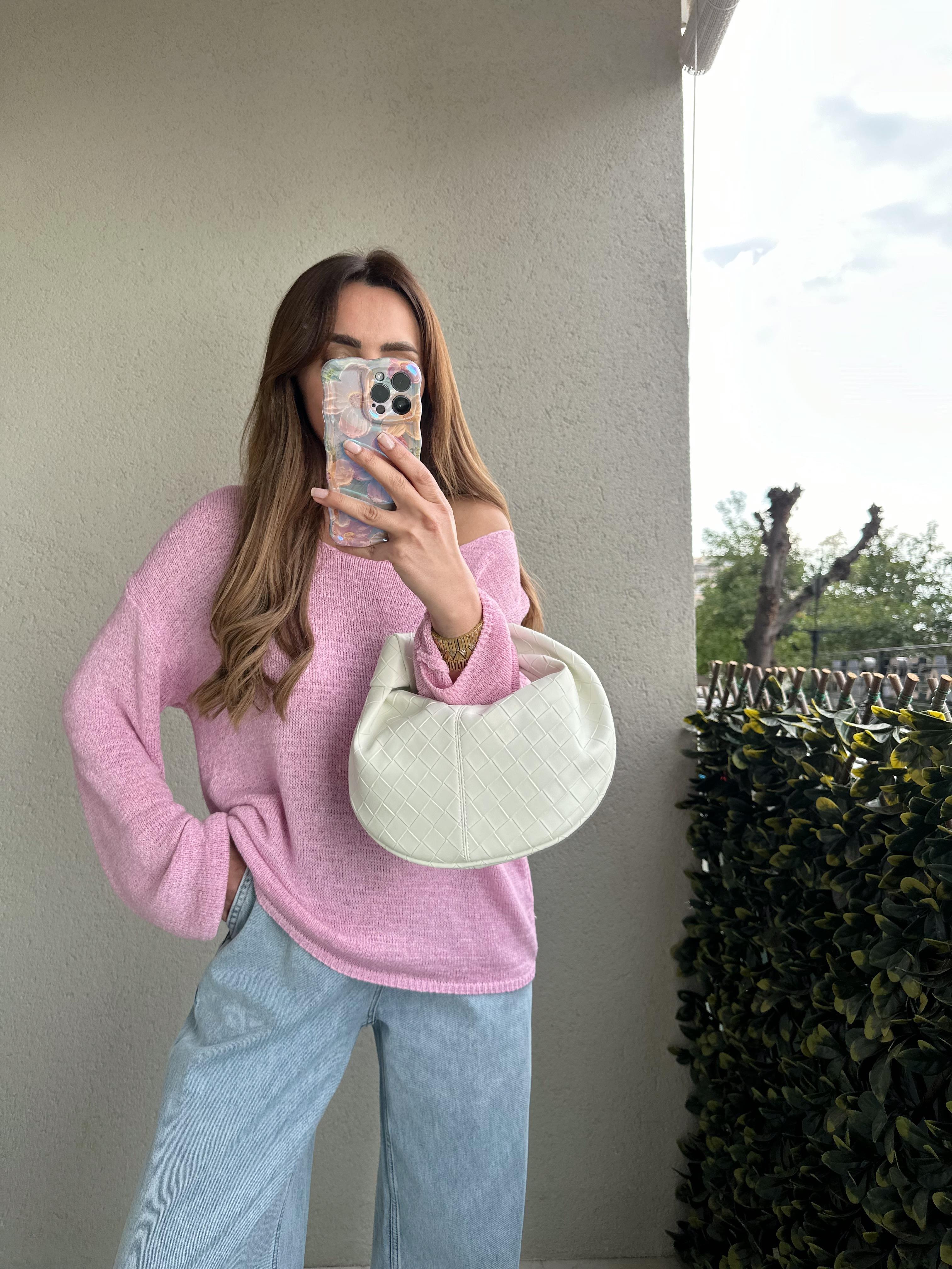 DİLVİN PEMBE OVAL YAKA TRİKO KAZAK