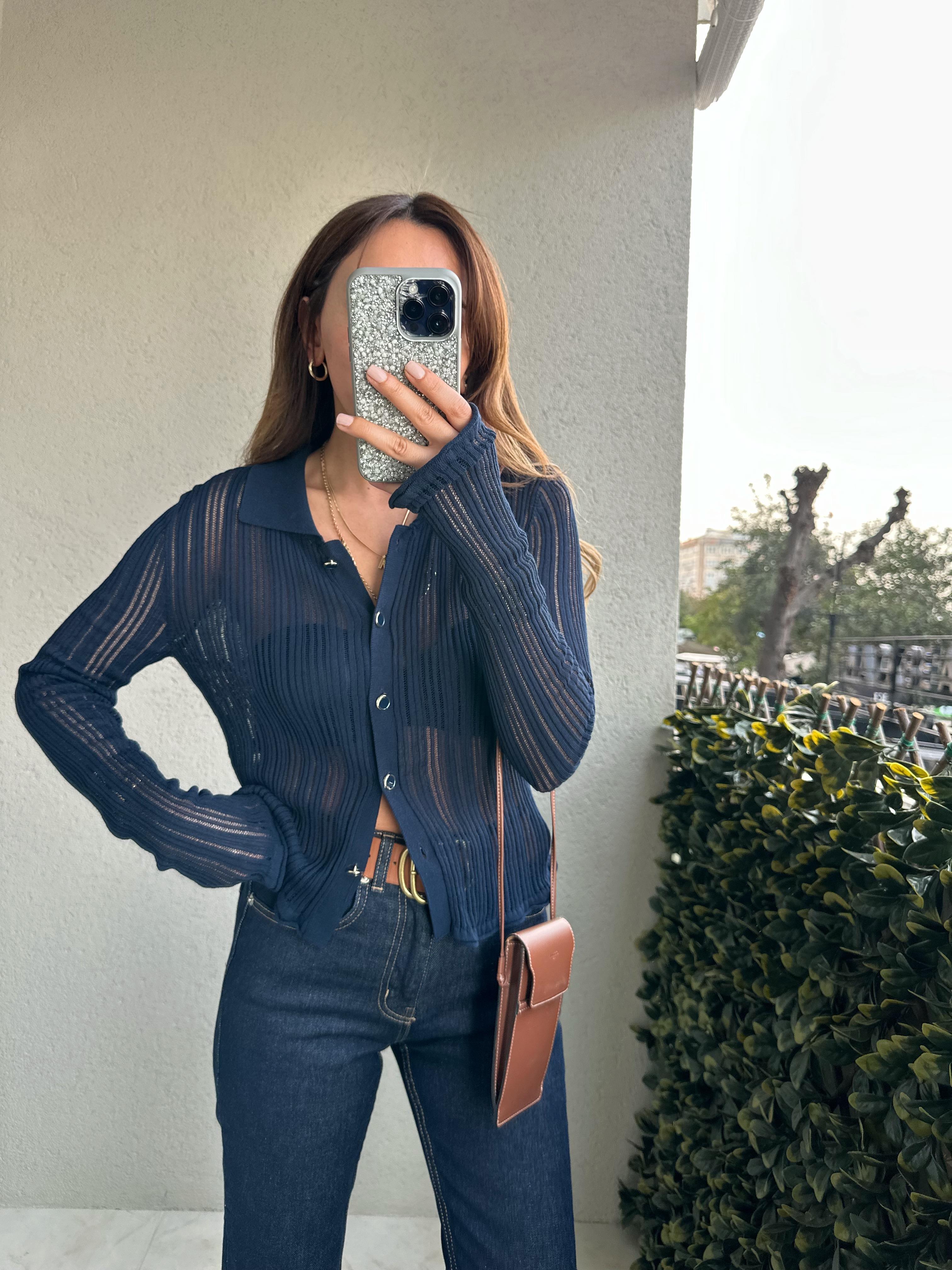 DİLVİN PREMIUM DÜĞMELİ LACİVERT TRİKO HIRKA 