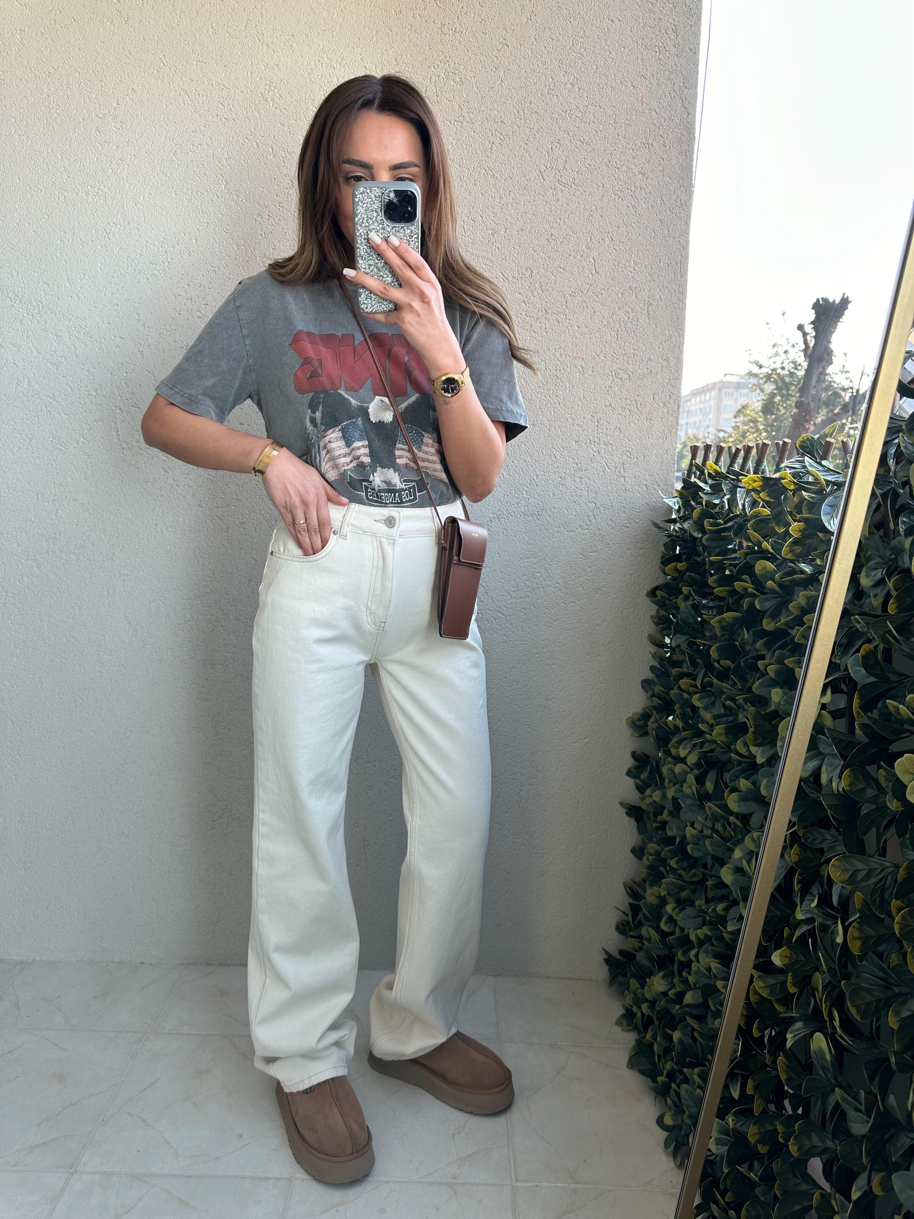 DİLVİN TAŞ RENGİ WIDE LEG JEAN